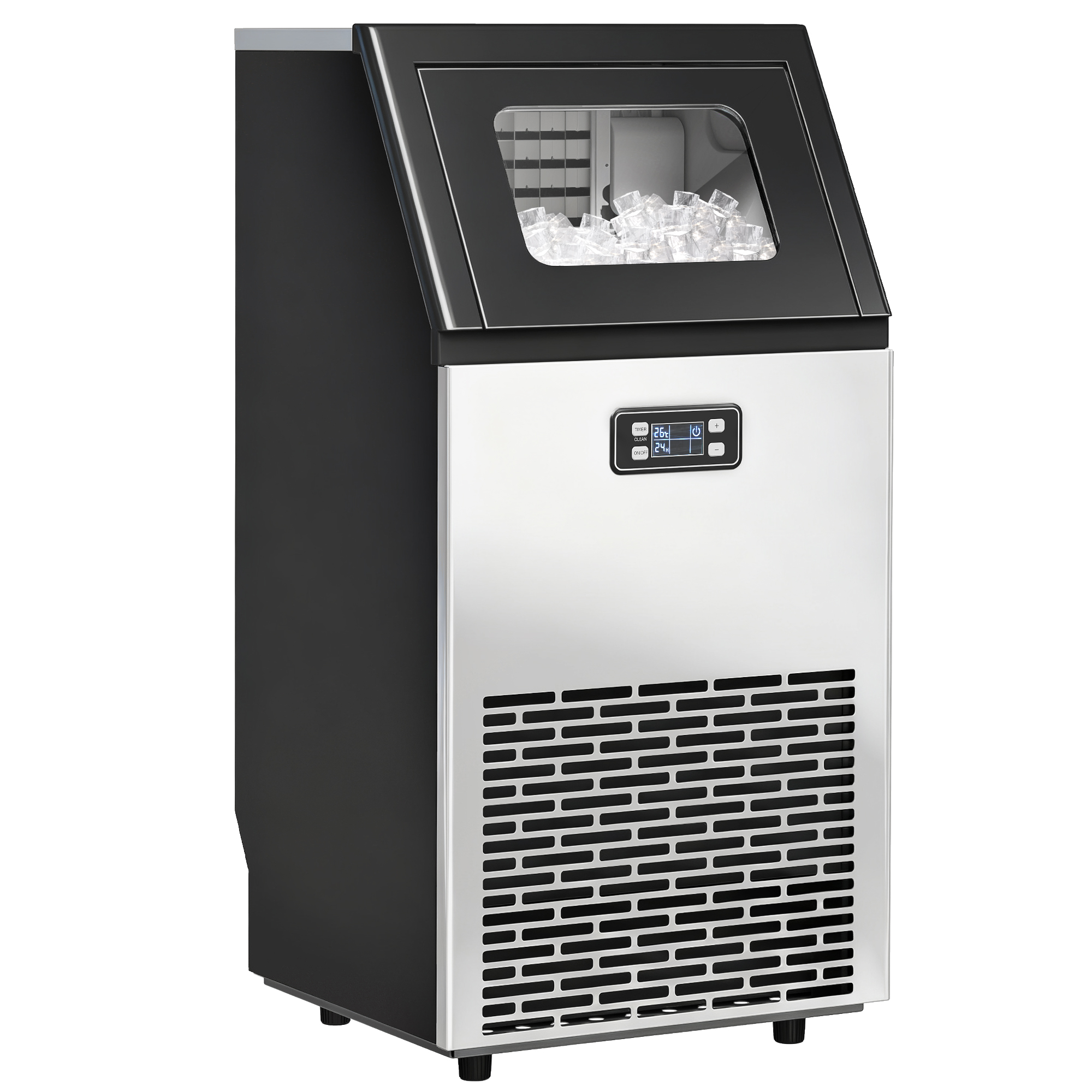 HOMCOM Commercial Ice Maker Machine, Freestanding Stainless Steel Ice ...