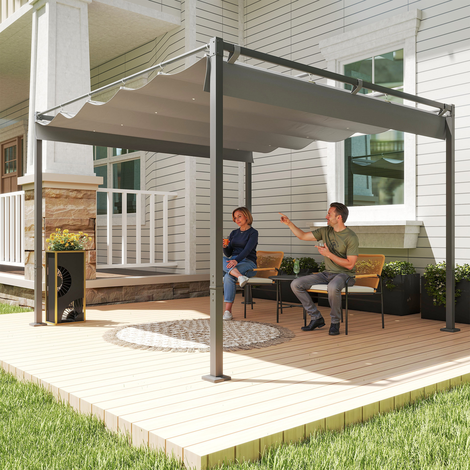 Outsunny Pergola ca. 3x3m Garten Pavillon mit magnetischem Pad Terrassendac günstig online kaufen
