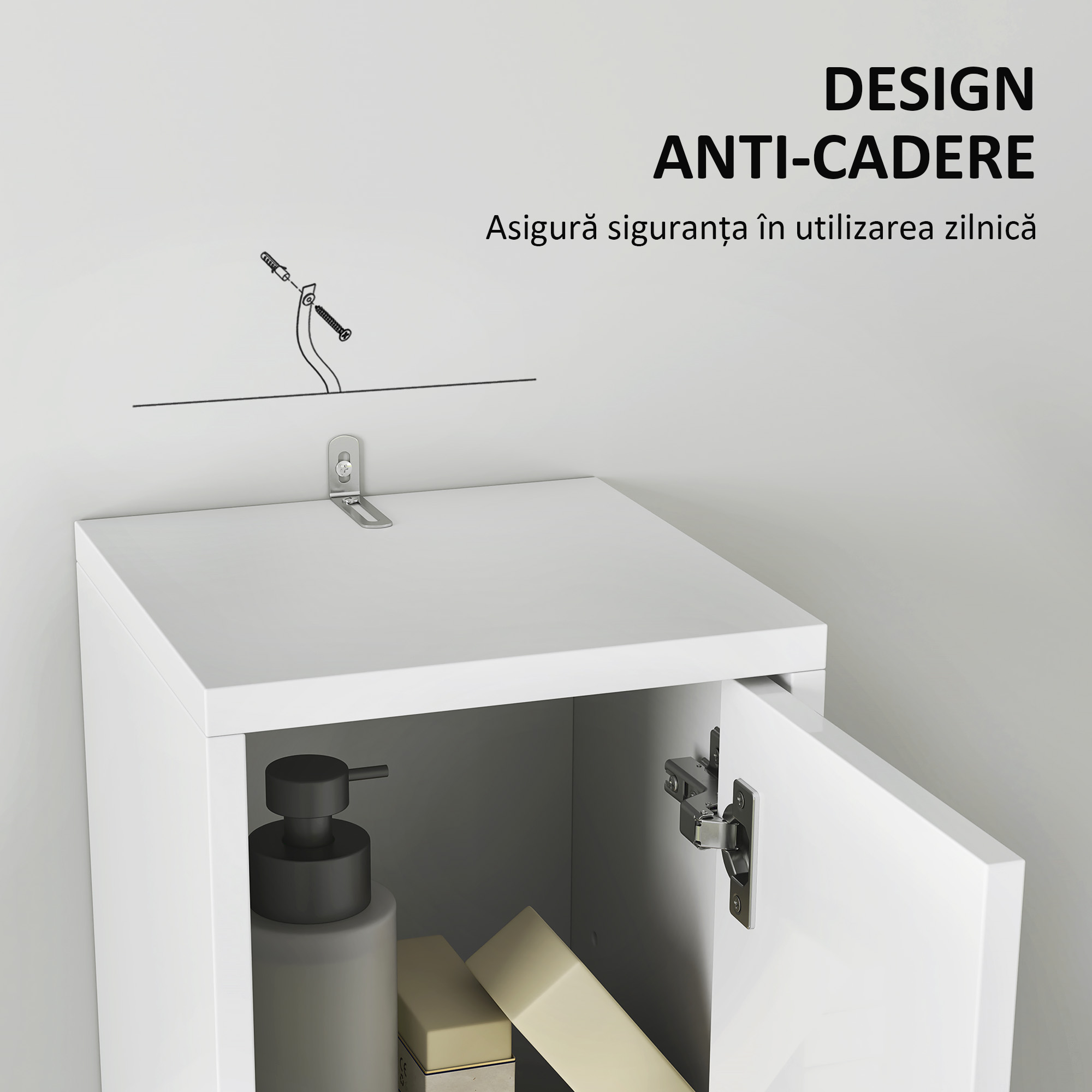  Dulap inalt Baie - Alb, Cu Sertar & Rafturi Deschise, 178 cm [5]