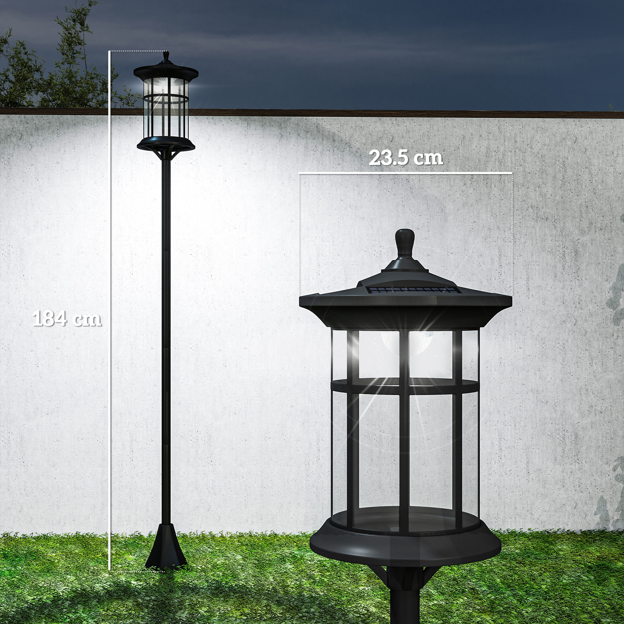 Outsunny Set of Two 1.8m Traditional Style Solar Lamp Posts - Black ...