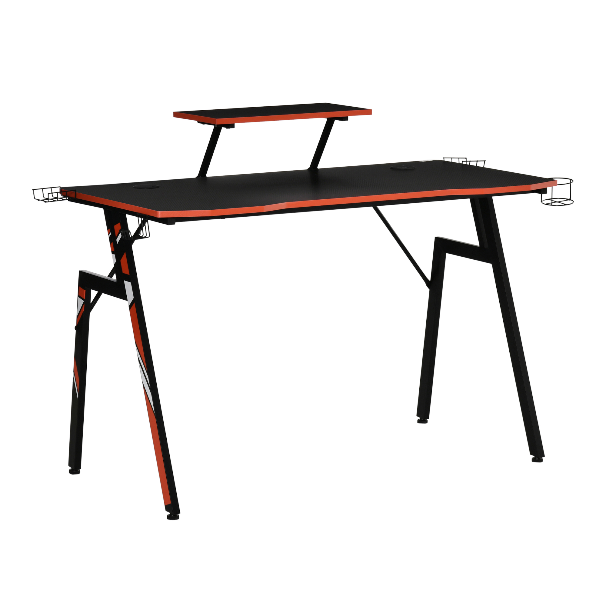 HOMCOM Mesa Gaming Ergonómica Negra para PC con Soporte Monitor Altavoz Portavasos Gancho Auriculares 120x60x94,5 cm | Aosom España