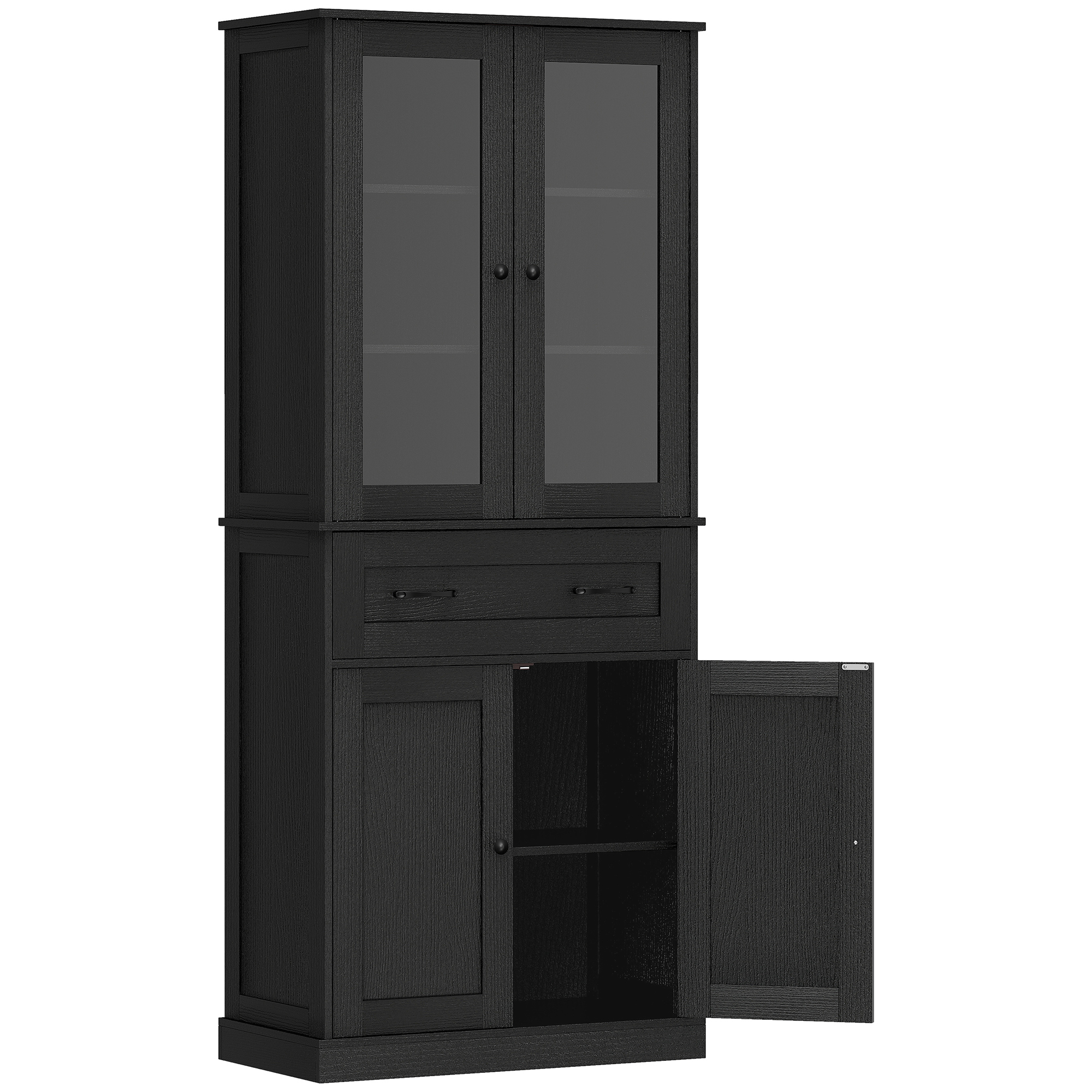 HOMCOM Szafka kuchenna, bufet, front akrylowy, szuflady, 76 x 40 x 182,5 cm, czarny | Aosom PL