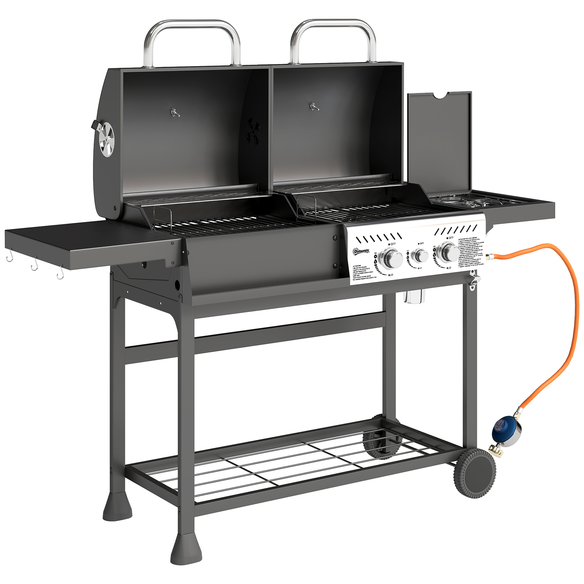 Barbecue A Carbonella Outsunny Portatile Con Ruote E Termometro - Per Giardino E Feste - 2