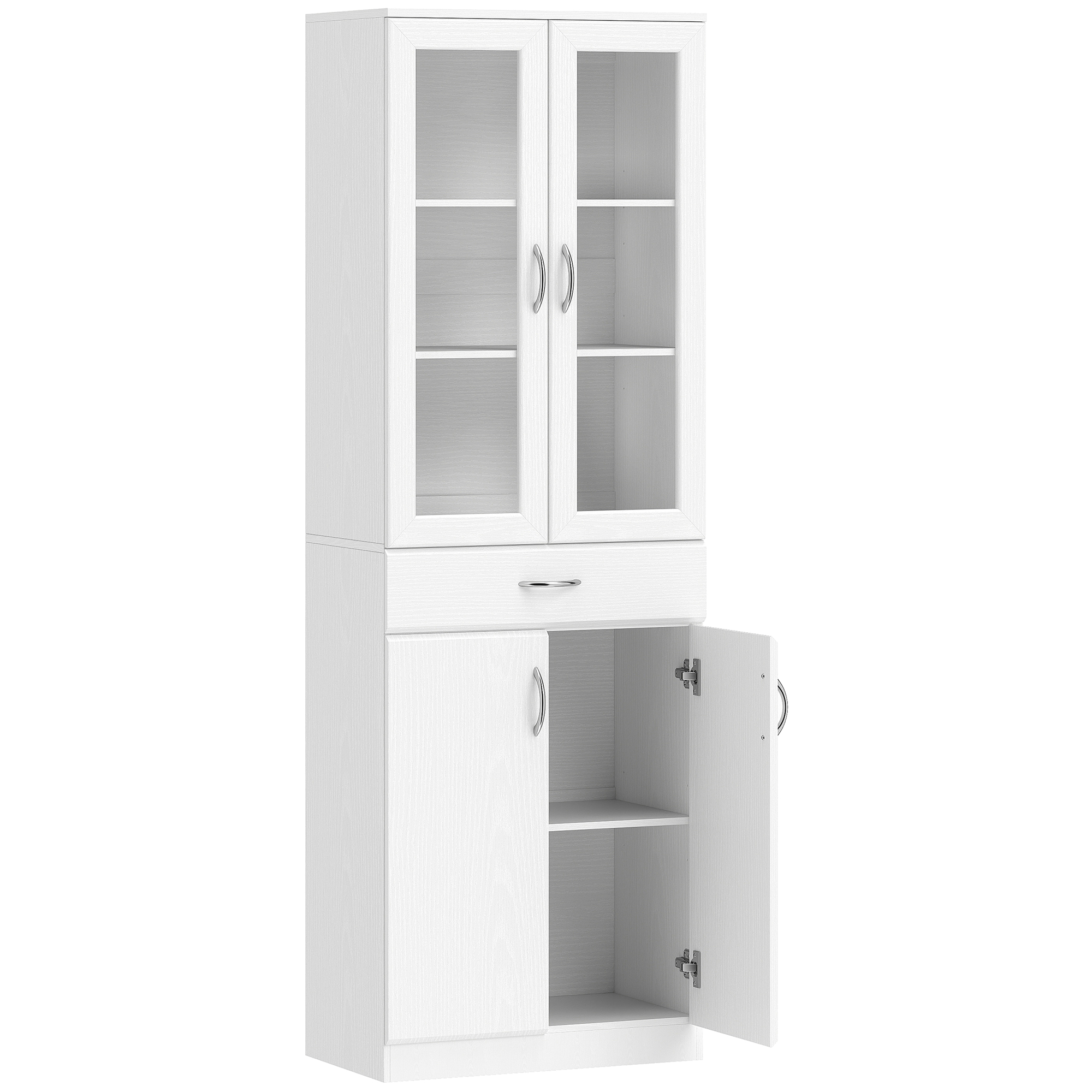HOMCOM Alacena de Cocina con Puertas de Vidrio Cajón Estantes Ajustables para Comedor Salón 60x35x180 cm Blanco