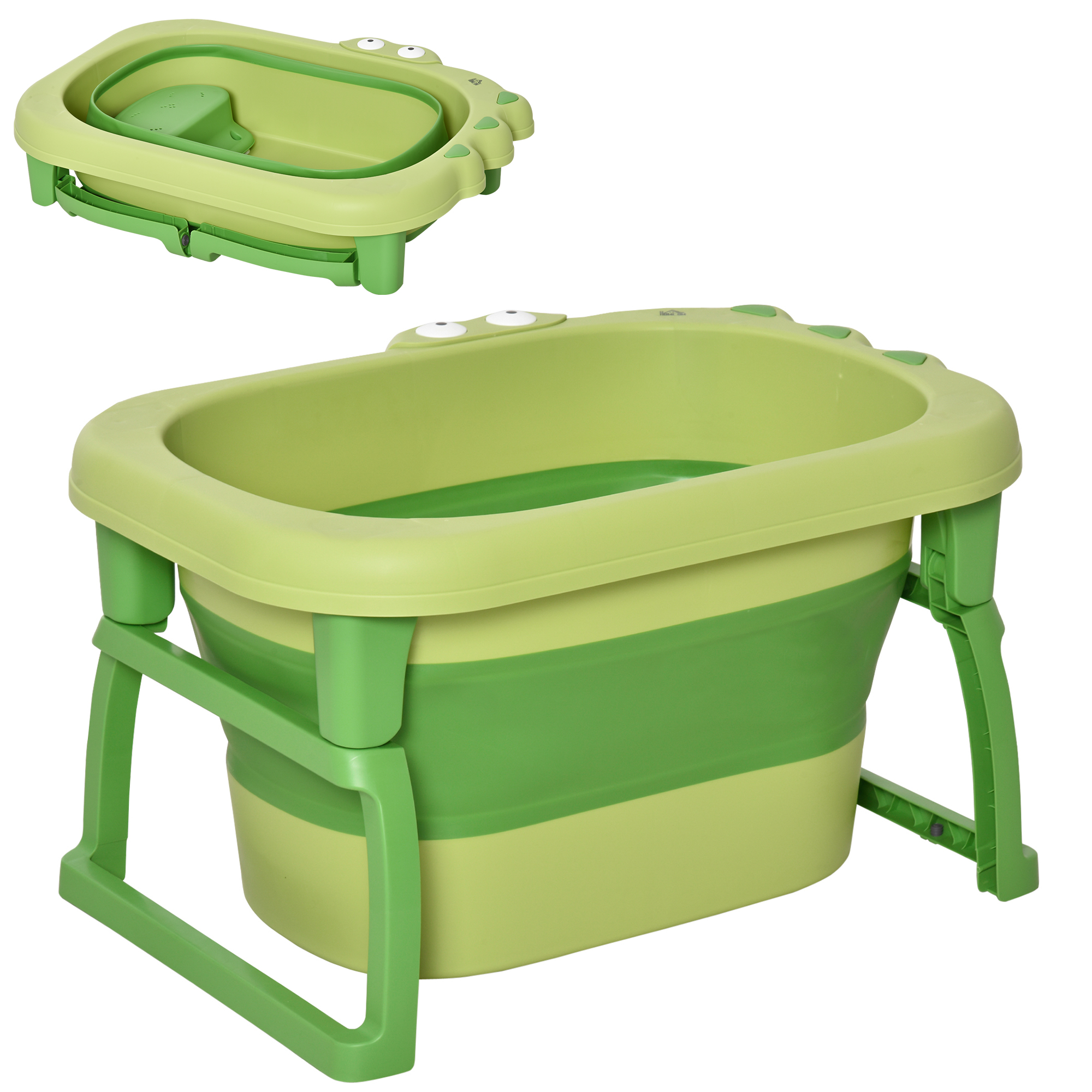 HOMCOM Baby Bath Tub for 0-6 Years Collapsible Non-Slip Portable with Stool Seat for Newborns Infants Toddlers Kids Crocodile Shape Green   Aosom UK