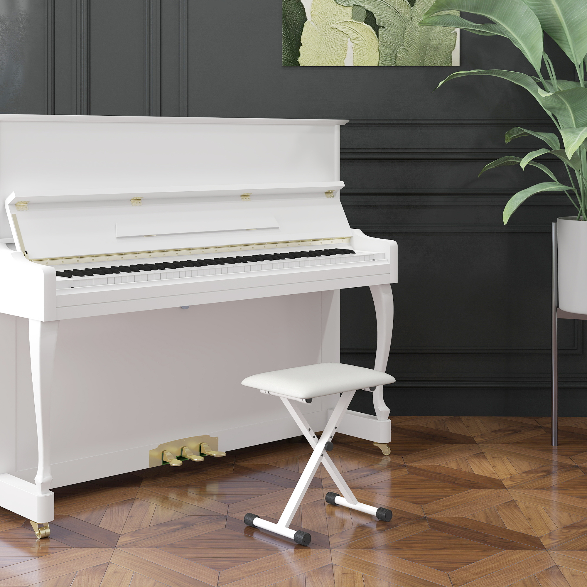 Tabouret De Piano Pliable HOMCOM - Banc Réglable En Hauteur 37-47 Cm, Siège Rembourré, Charge 100 Kg