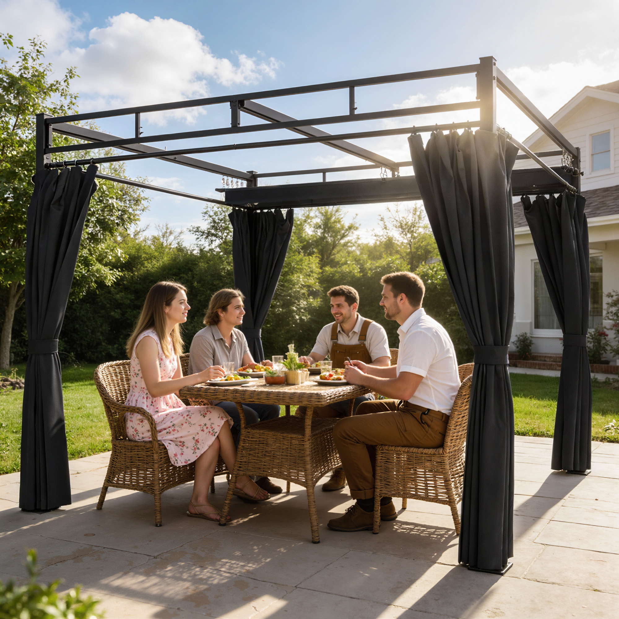 Outsunny Gartenpergola 3x3 m mit einziehbarem Dach und 4 Vorhängen, Gartenp günstig online kaufen