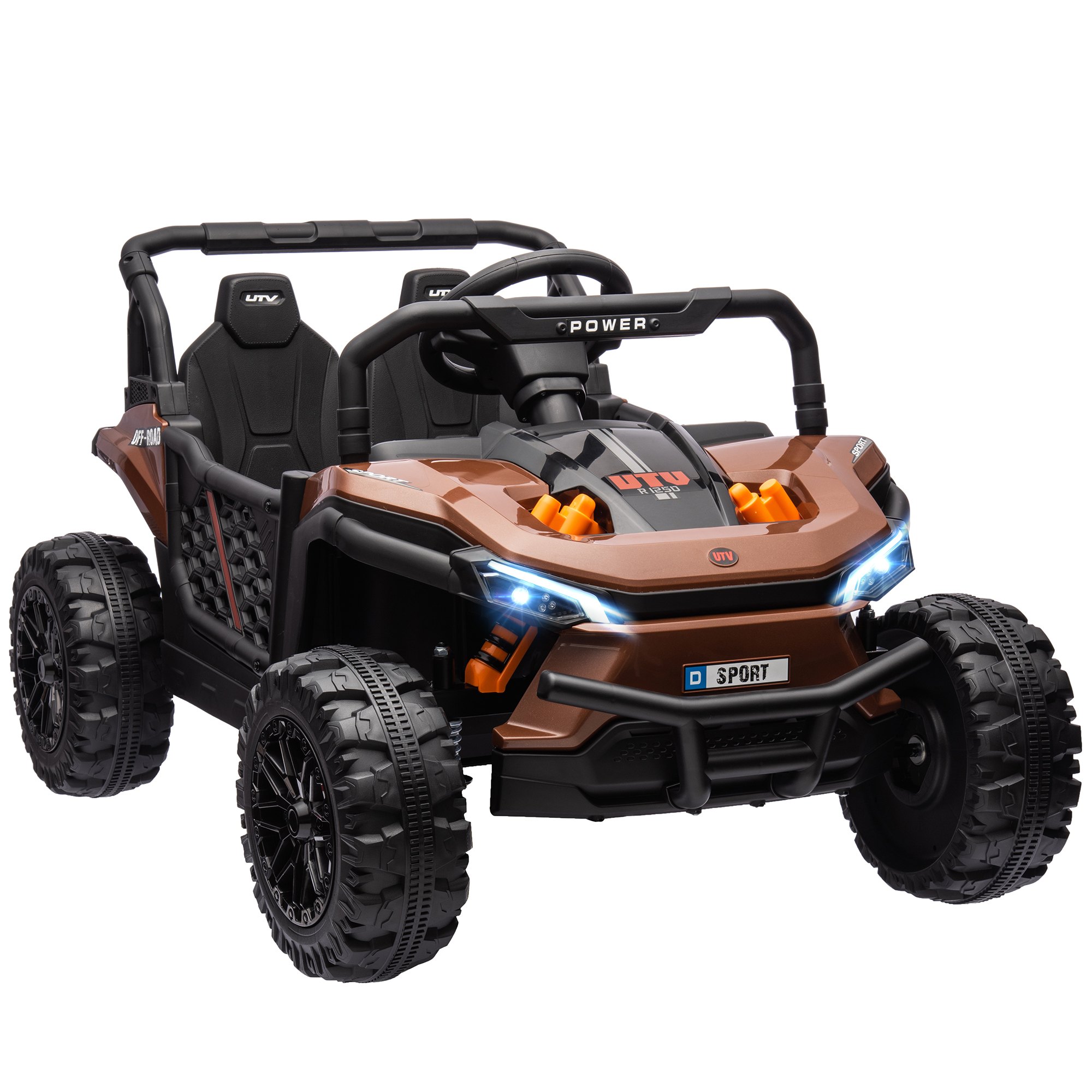 AIYAPLAY Auto elettrica per bambini UTV Buggy per bambini con telecomando 2,4 GHz 2 motori 103L x 69B x 59H cm Marrone   Aosom Italy