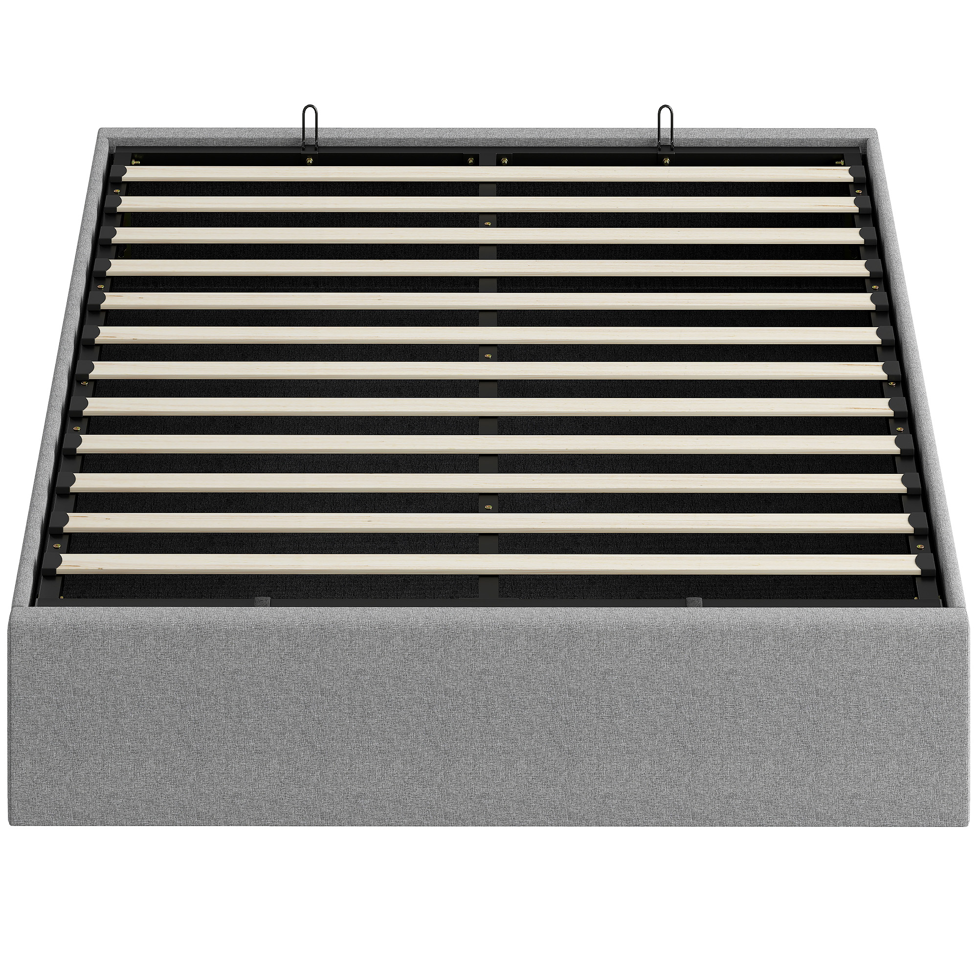 HOMCOM Cama con arcón 140 x 190 cm, estructura de cama doble tapizada, somier de lamas de madera, almacenamiento oculto, sin ruido, gris