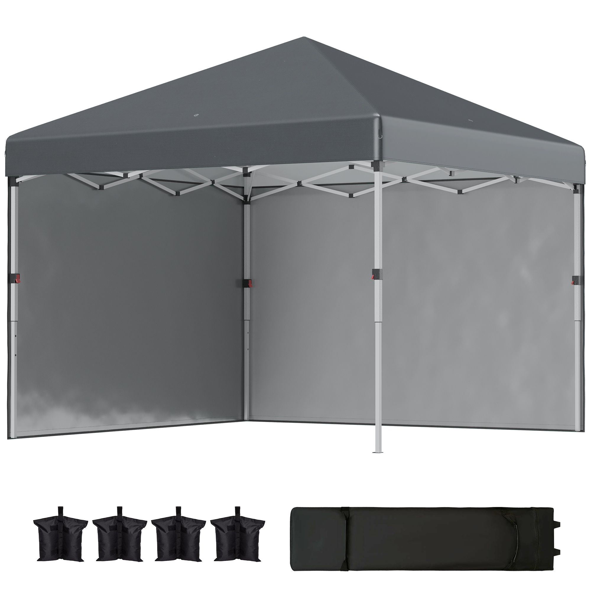 Outsunny Carpa Plegable Pop-up 3x3 m 2 Paredes Laterales Anti-UV Altura Ajustable Sacos de Arena Bolsa de Transporte Gris Oscuro