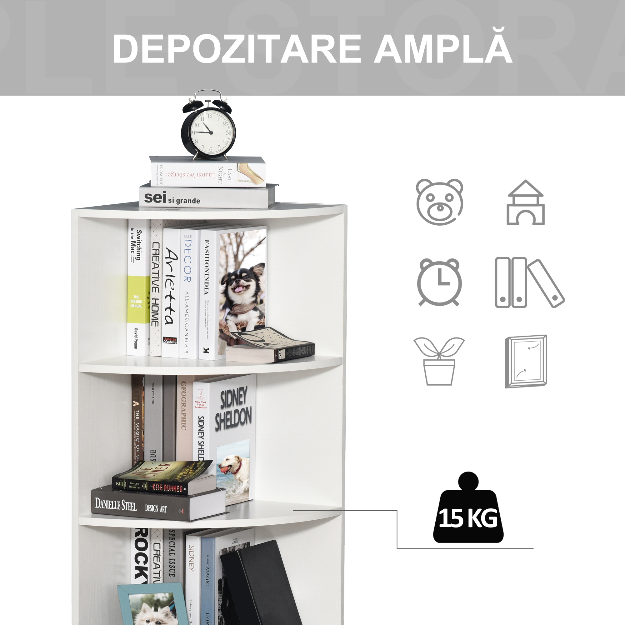  Biblioteca Colt Perete - 4 Rafturi Lemn Alb 120 cm [3]