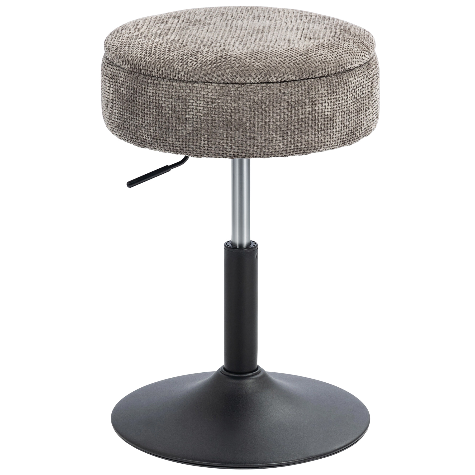 HOMCOM Taburete de Bar con Almacenaje Altura Ajustable Taburete de Cocina Redondo Giratorio Tapizado en Chenilla Gris