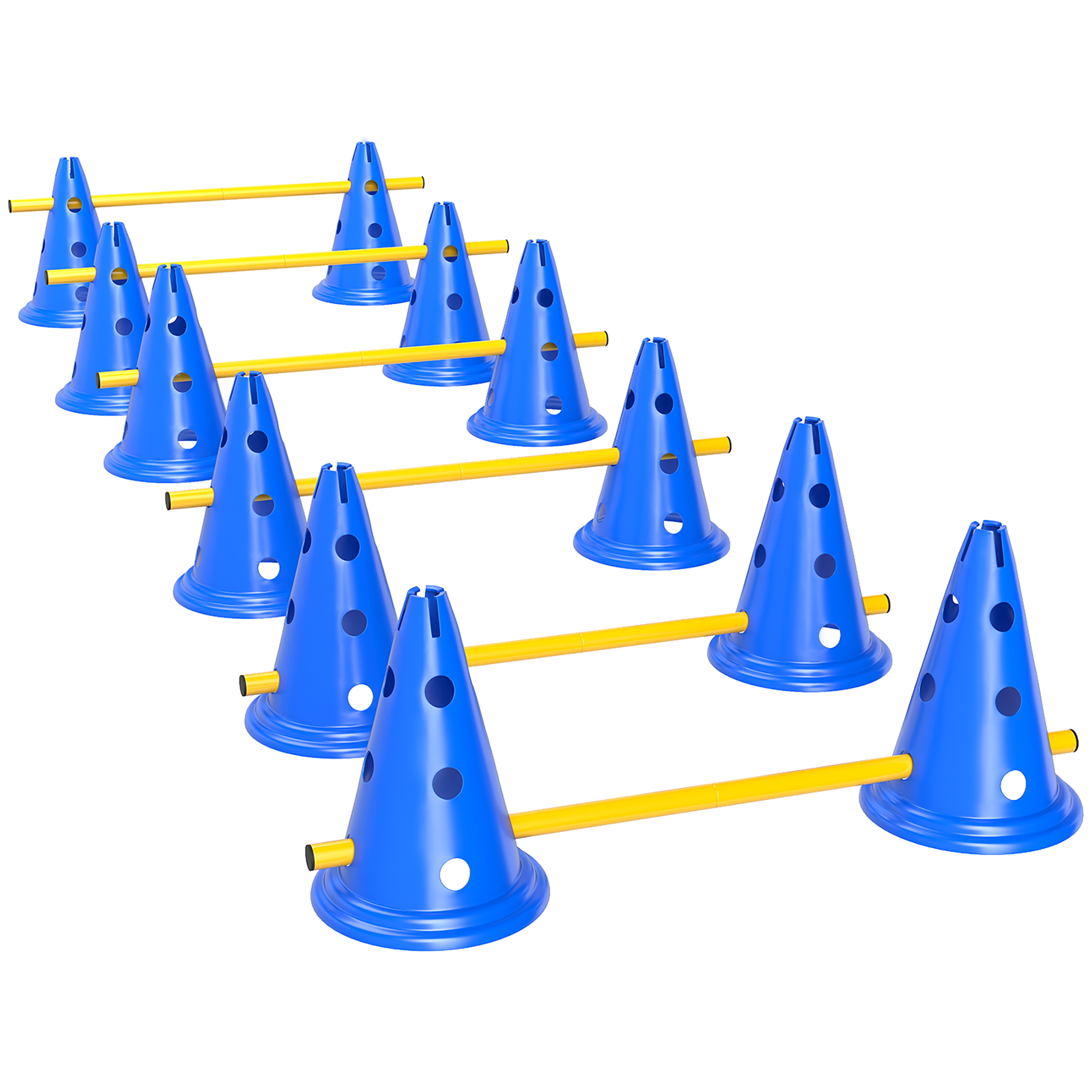 PawHut Agility Set Honden 6-delige agility-uitrusting voor hondentraining steekhordeset met 12 kegels, 6 horden, draagtas