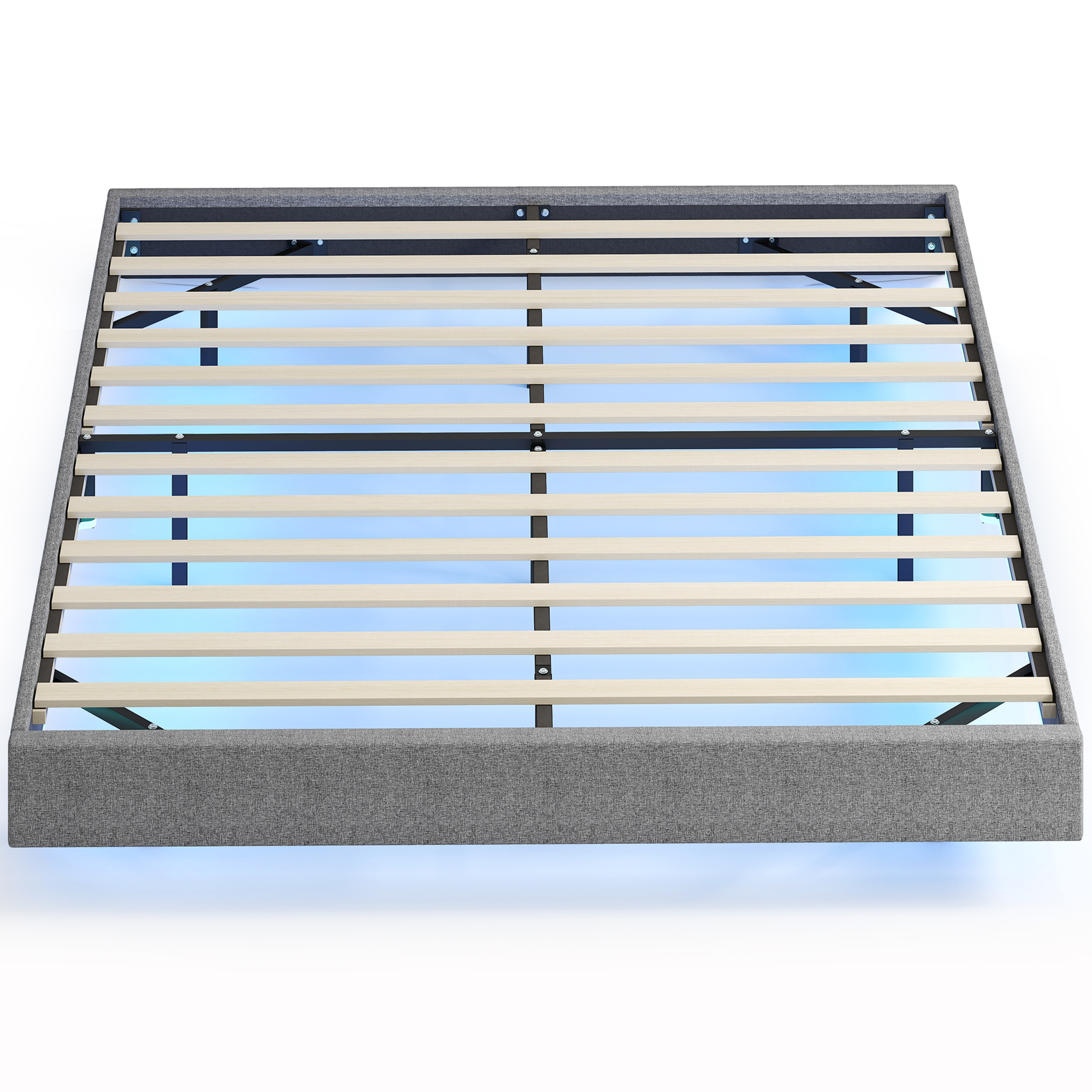 HOMCOM Somier 160x200 cm con Luces LED Estructura de Cama Tapizado en Lino Láminas de Madera Fácil de Montar Gris