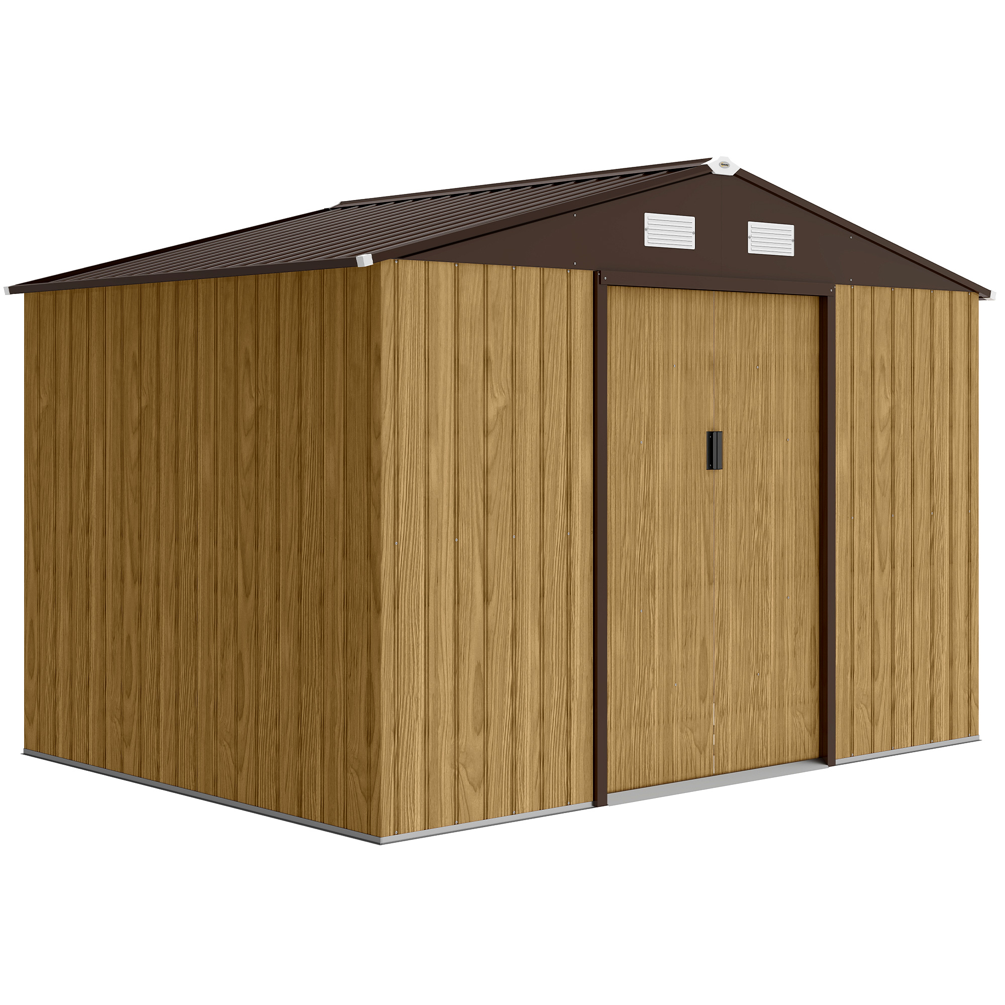 Outsunny Cobertizo de Jardín Exterior 4,9 m² 277x195x192 cm con Puerta Corredera Ventilación y Kit de Fundación Marrón