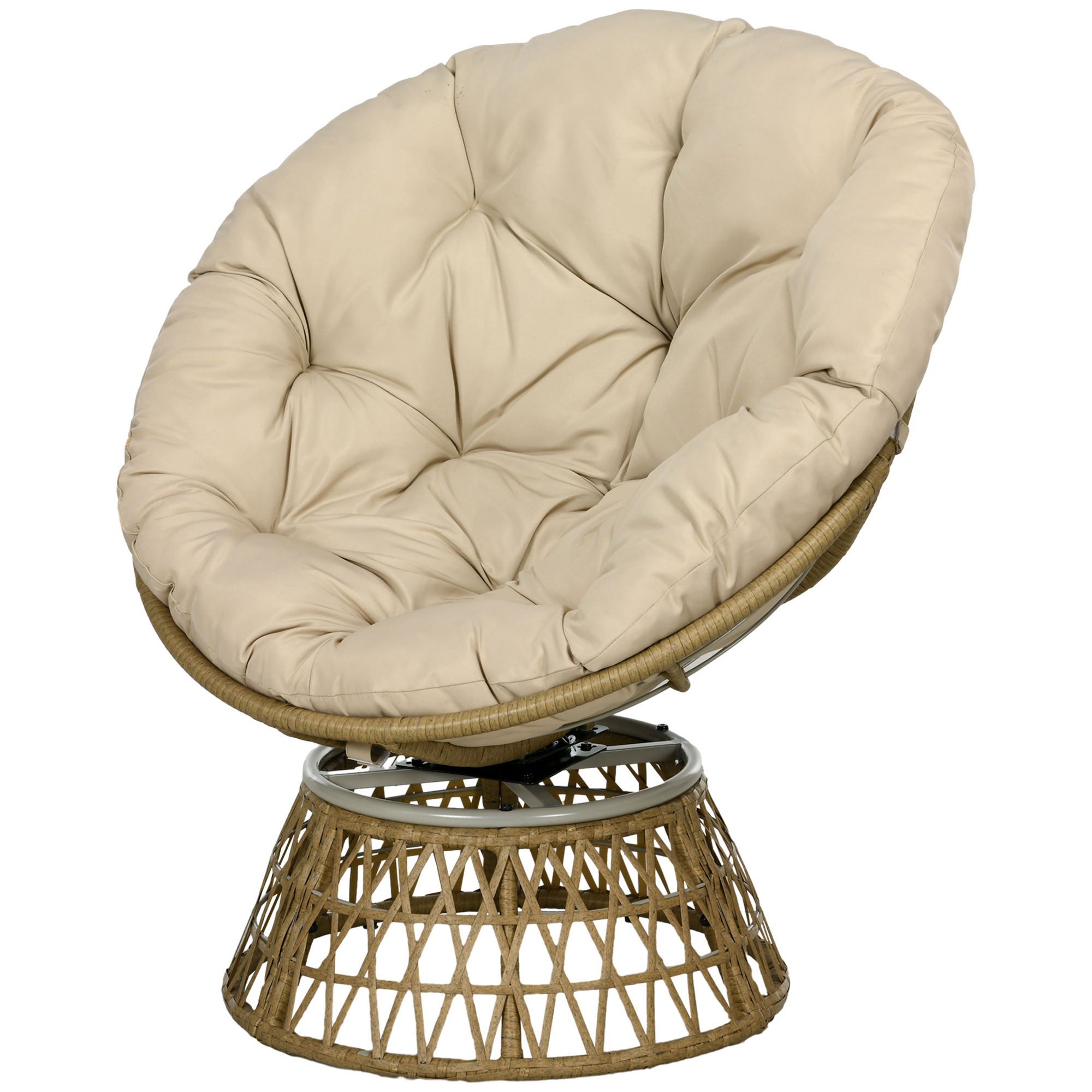 Outsunny Fauteuil papasan en rotin, fauteuil pivotant à 360° avec coussin rembourré, 85 x 70 x 82 cm, kaki