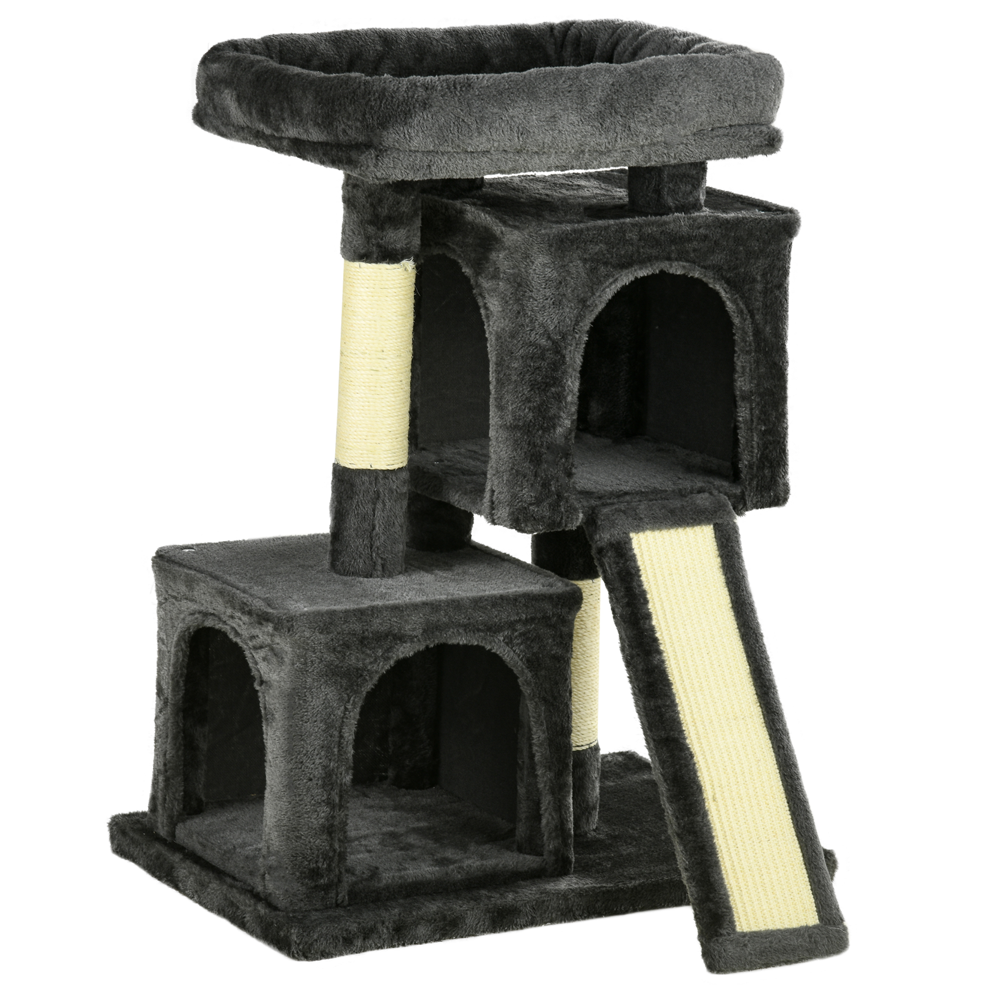 PawHut Sisal Kratzbaum bis 30 kg Katzenbaum mit Sisalsäule Kratzbrett Plüsch dunkelgrau für aktive Katzen   Aosom.de – PawHut