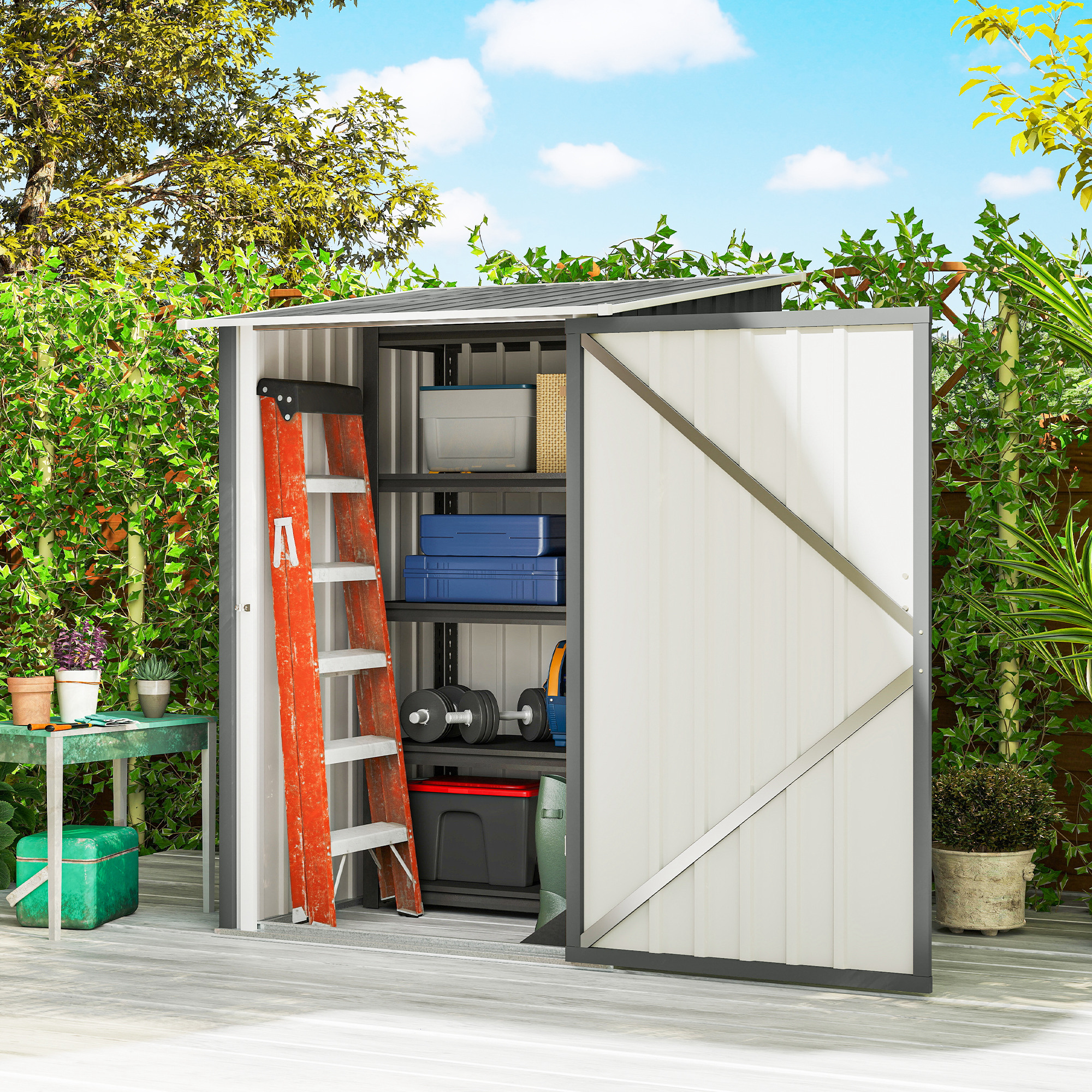 Outsunny Gartenhaus 0.92m² aus verzinktem Stahl, Geräteschuppen mit verschl günstig online kaufen