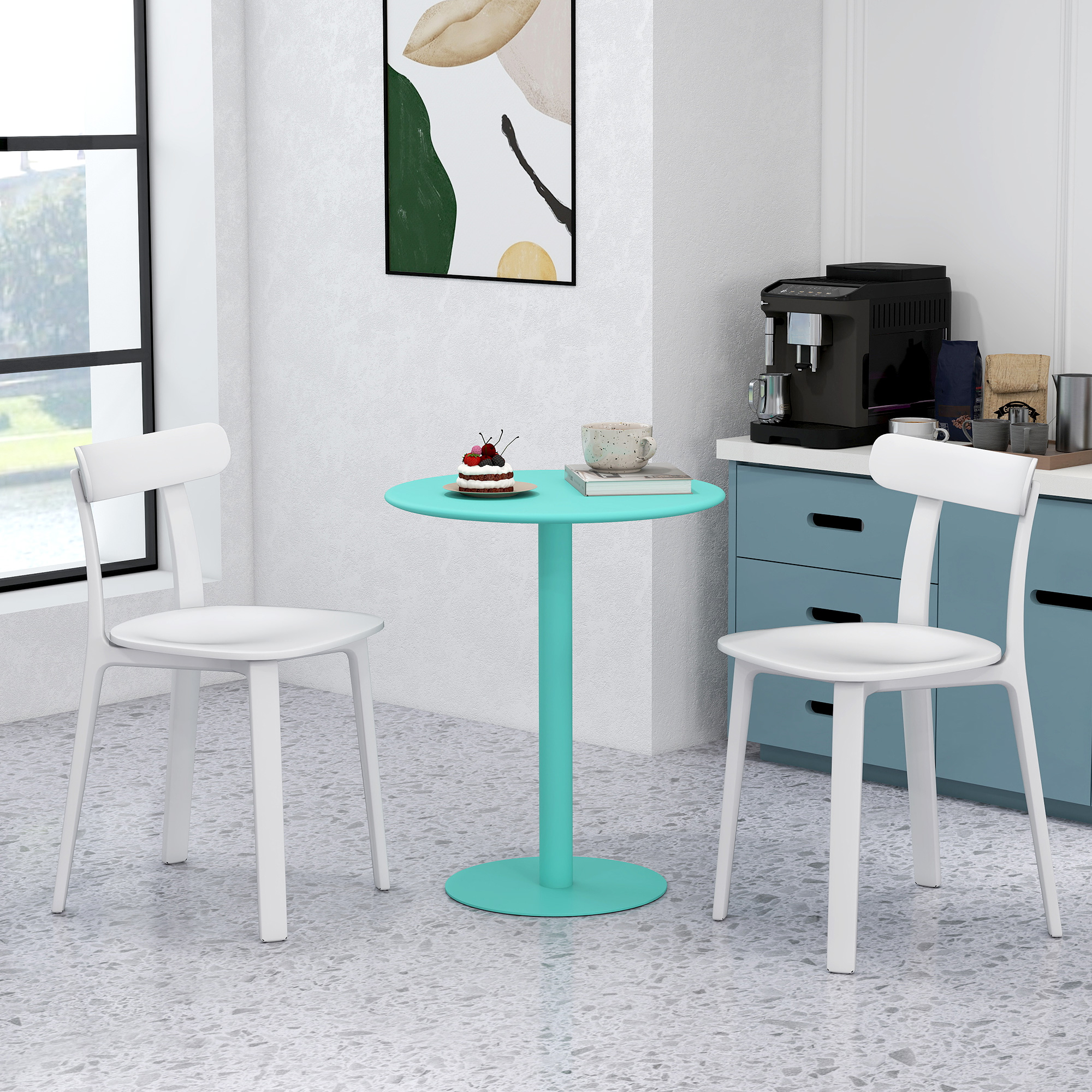 HOMCOM Table à Manger Ronde Pour 2 Personne 60 Cm Moderne Avec Base Ronde Cadre En Acier Pour L Interieur Et L Exterieur~1unjrq0ka0g00