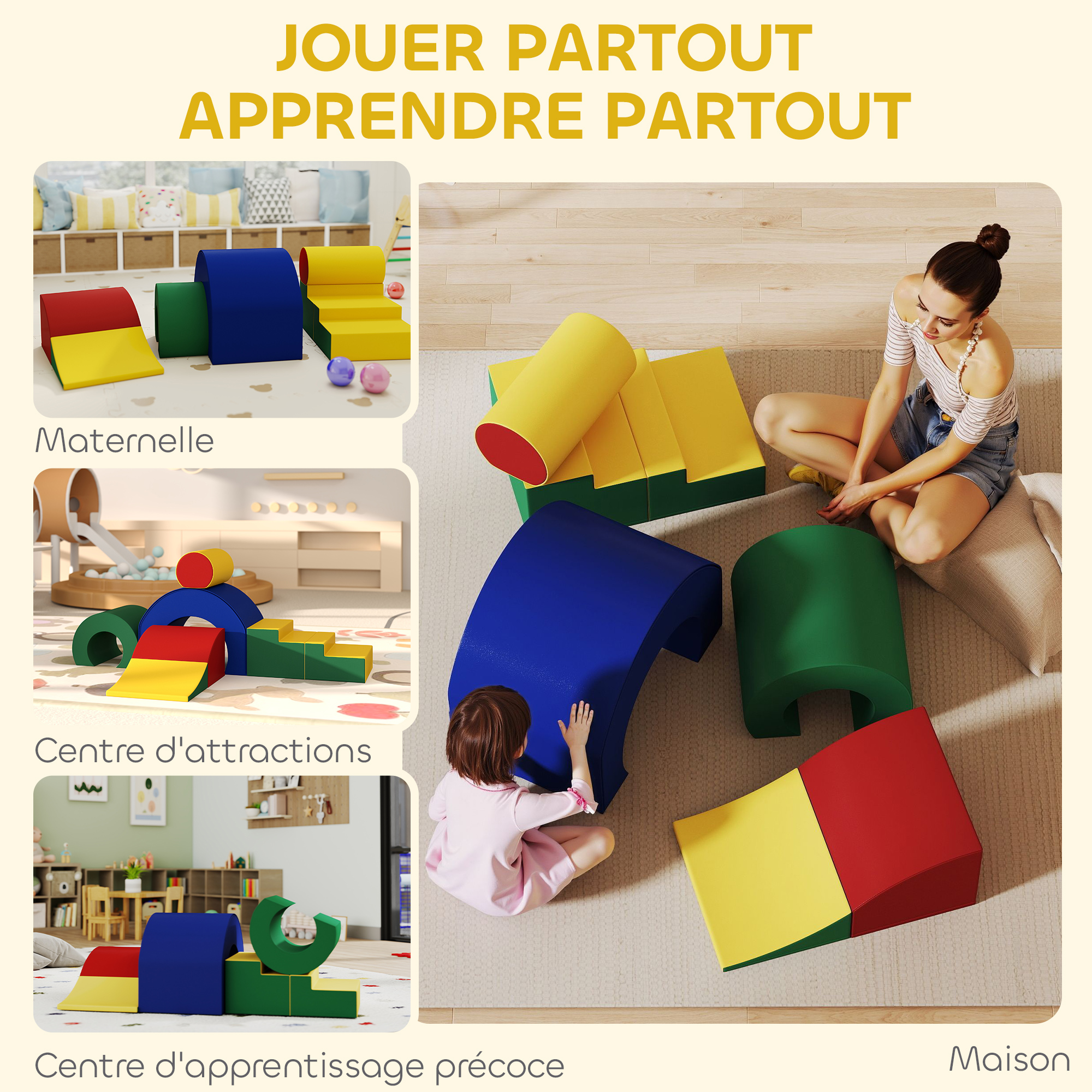 Parcours Motricité Bébé En Mousse AIYAPLAY - 5 Blocs Modulables Pour Escalade, Jeu Créatif, 6 Mois à 6 Ans