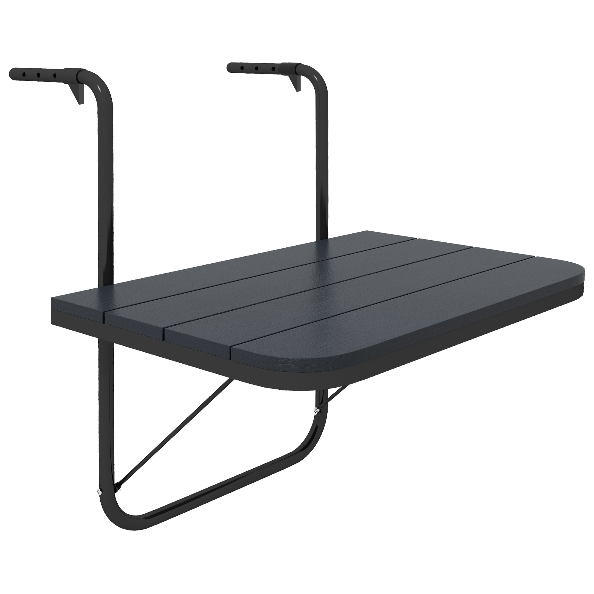 Outsunny Mesa Colgante para Balcón Plegable de Aluminio con Altura Ajustable en 4 Niveles Carga 25 kg 60x40x55-64 cm Negro