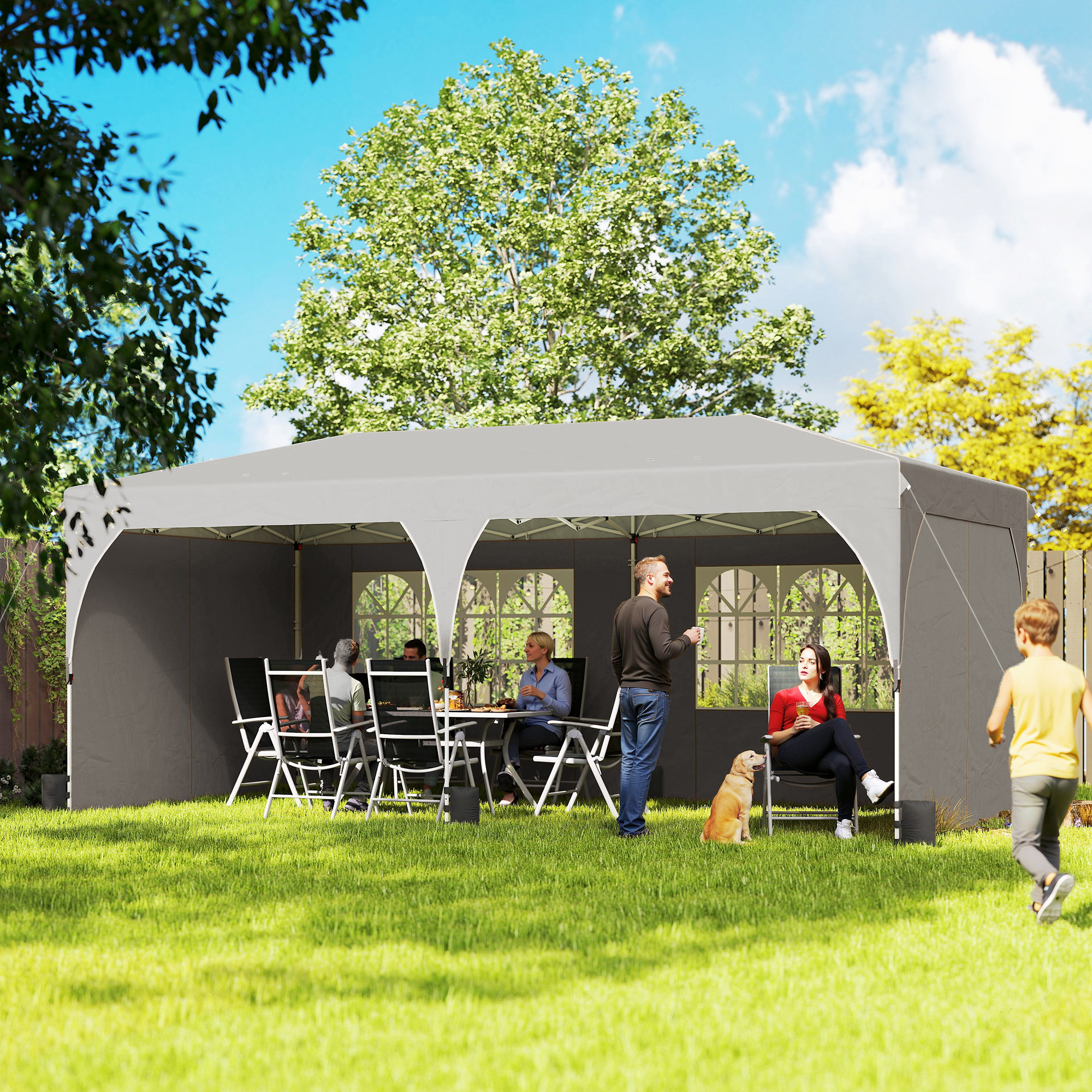 Outsunny Pavillon 3x6 m Faltbar Pop-up mit verstellbarer Höhe, Außenpavillo günstig online kaufen