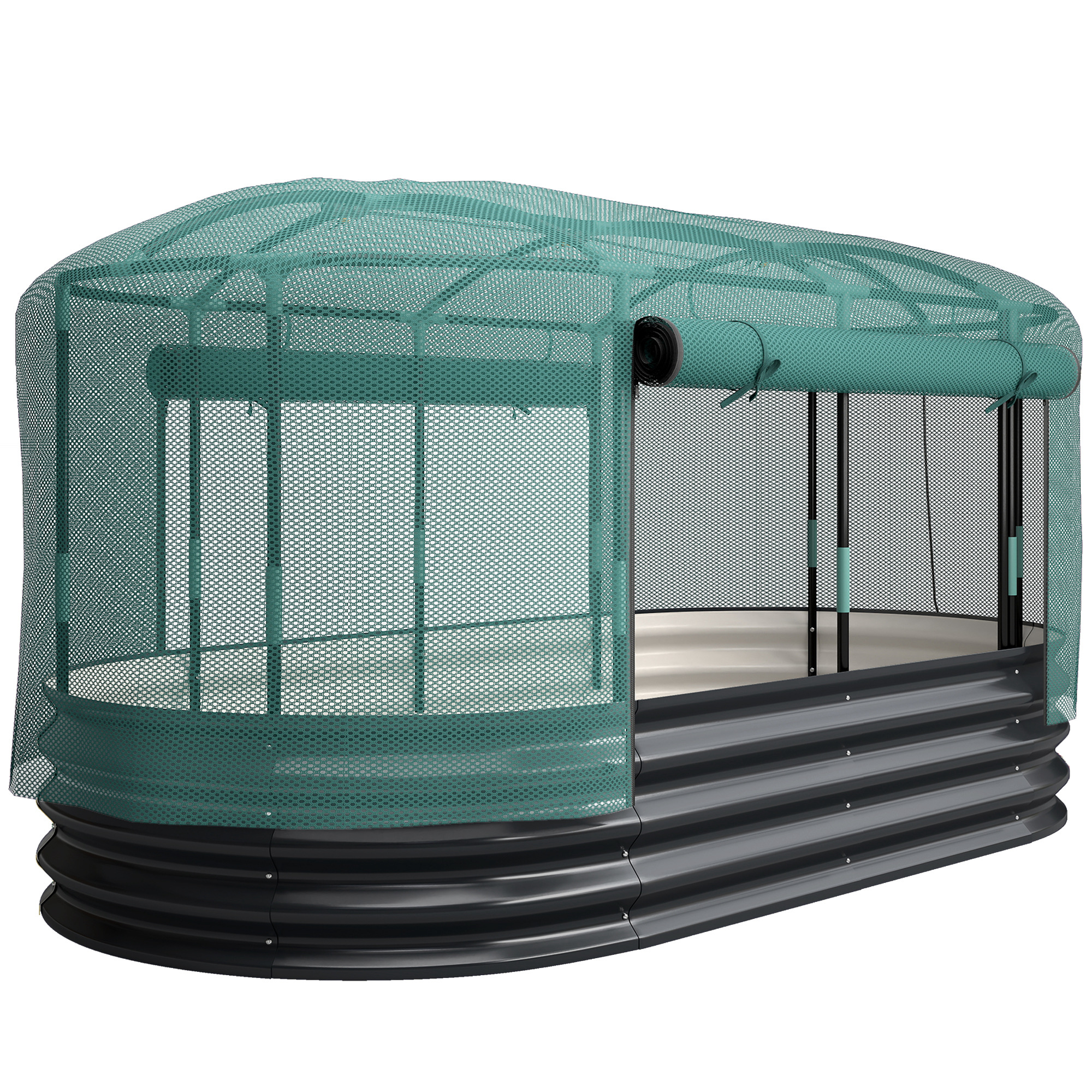 Outsunny Cuadrado de cultivo con jaula protectora, jardinera elevada de acero galvanizado, 180 x 90 x 93 cm, gris y verde   Aosom España