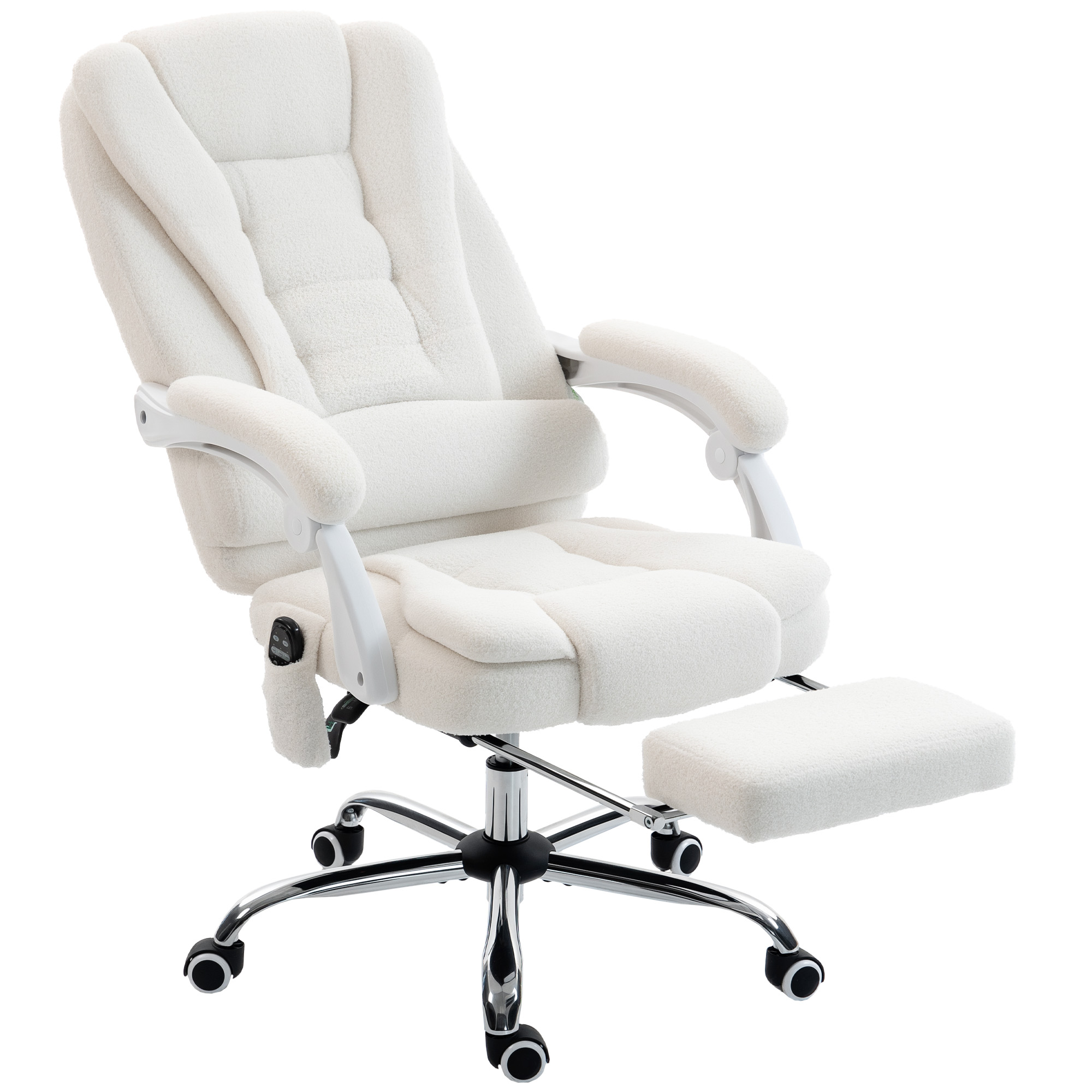 Vinsetto Silla de oficina dirección masajeadora calefactable altura regulable respaldo reclinable tela de lino blanco | Aosom España