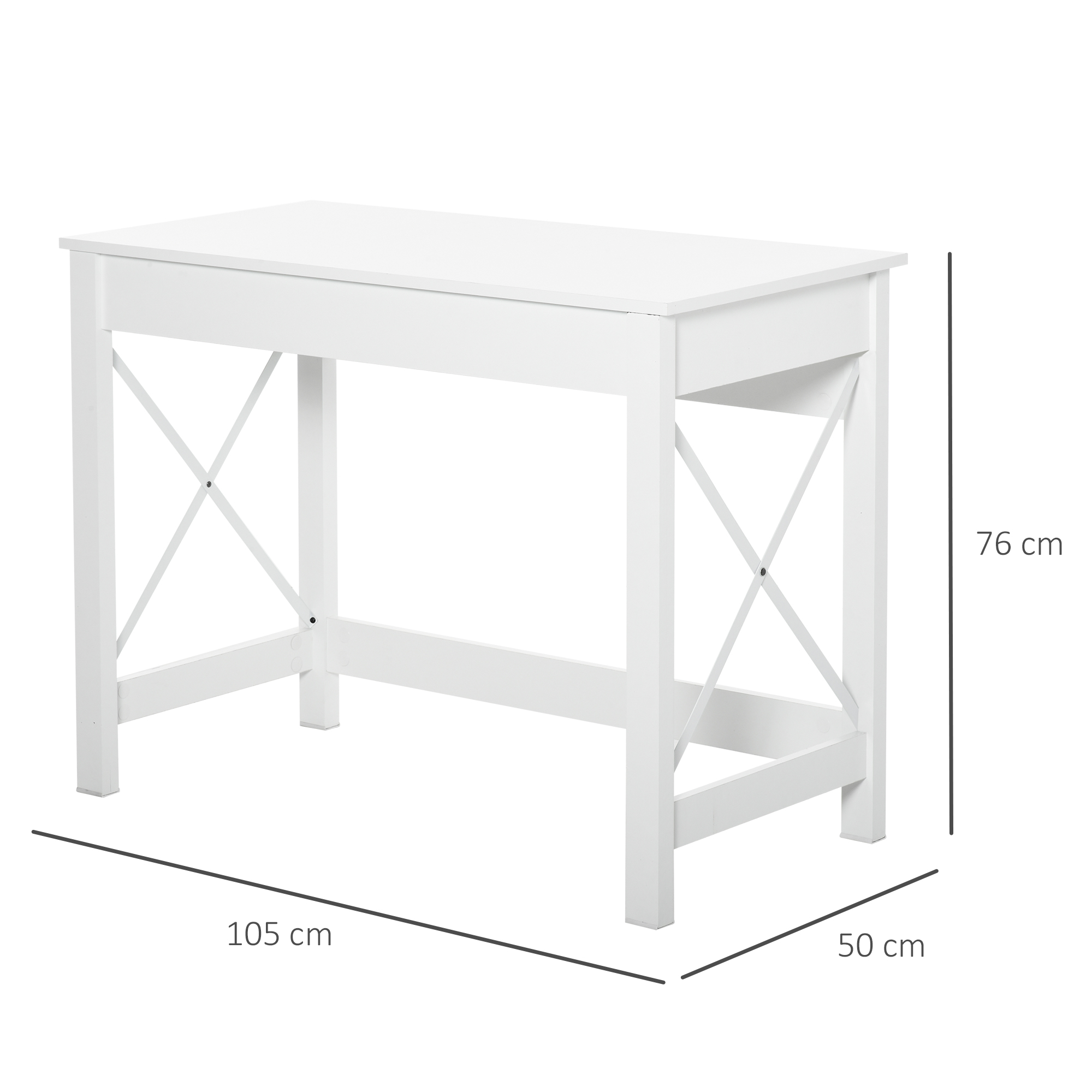 Bureau D'Ordinateur Blanc 105x50 Cm - Table De Travail Moderne Avec Renfort X - Idéal Petit Espace, Bureau Ou Salon