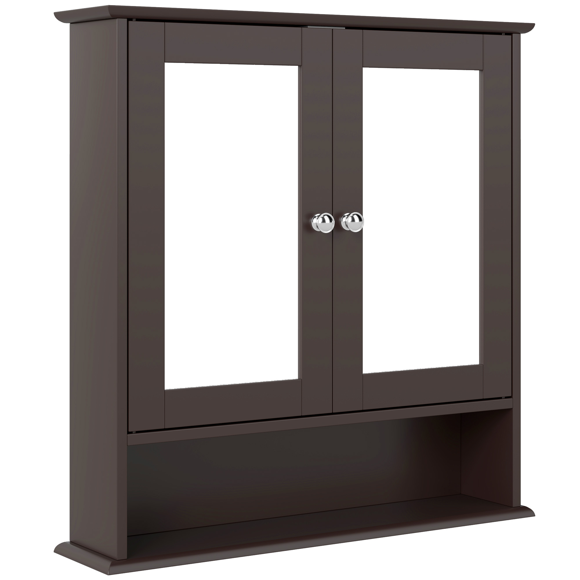 kleankin Armario de Baño con Espejo Armario de Pared con 2 Puertas Estante Abierto Estante Ajustable 56x13x58cm Marrón Oscuro