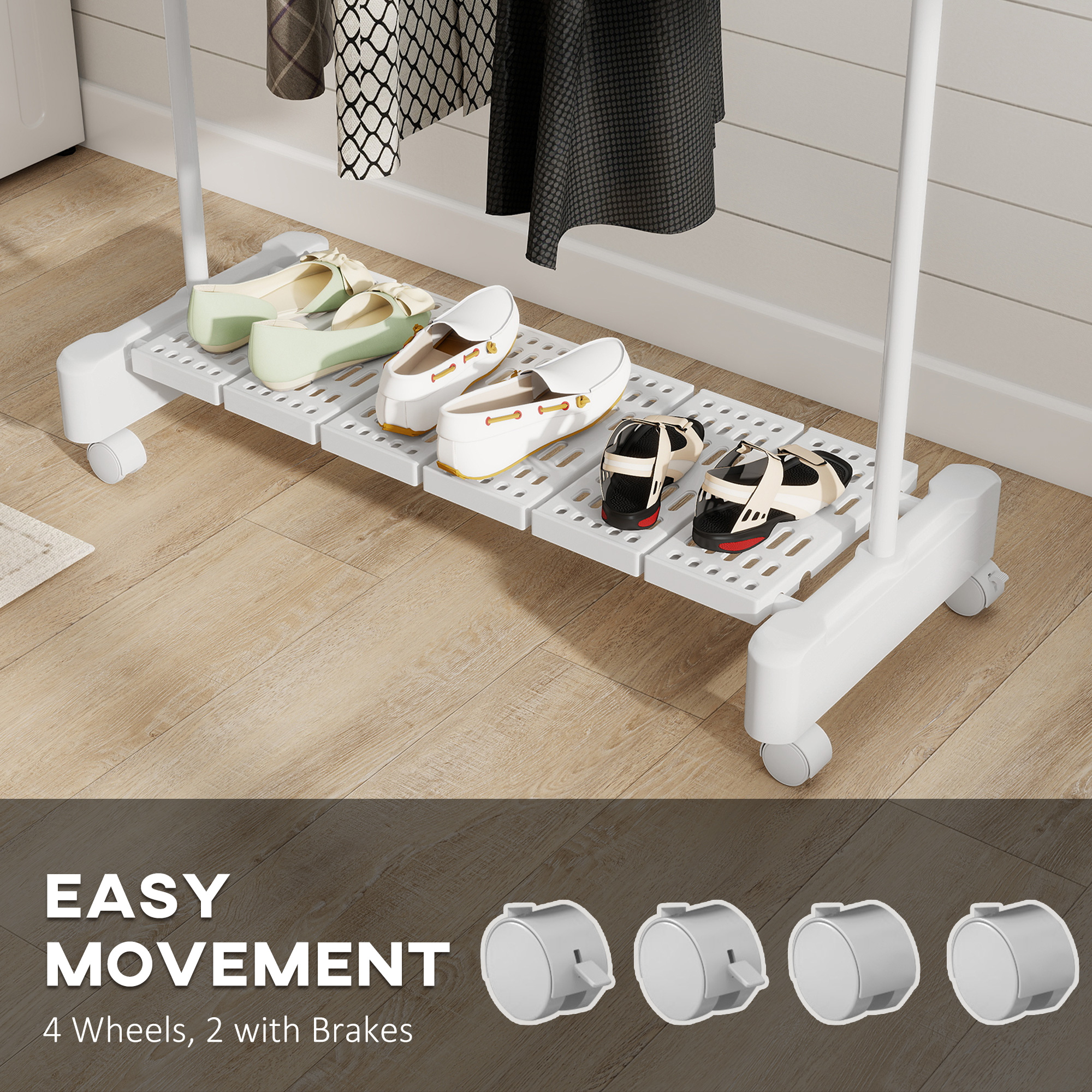  Uscator Vertical Extensibil cu Roti si Raft pentru incaltaminte Alb [4]