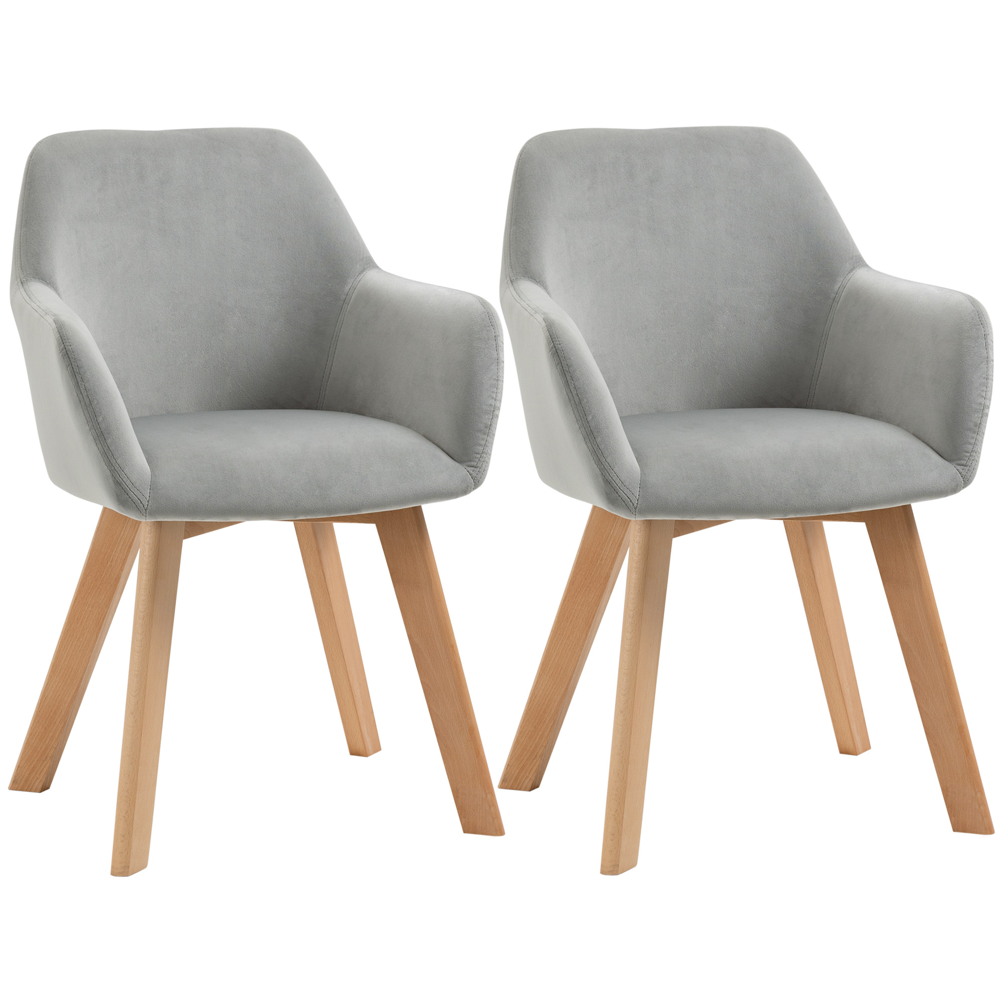 HOMCOM Juego de 2 Sillas de Comedor Modernas Tapizadas en Terciopelo con Patas de Madera para Salón 54x57x80 cm Gris   Aosom España