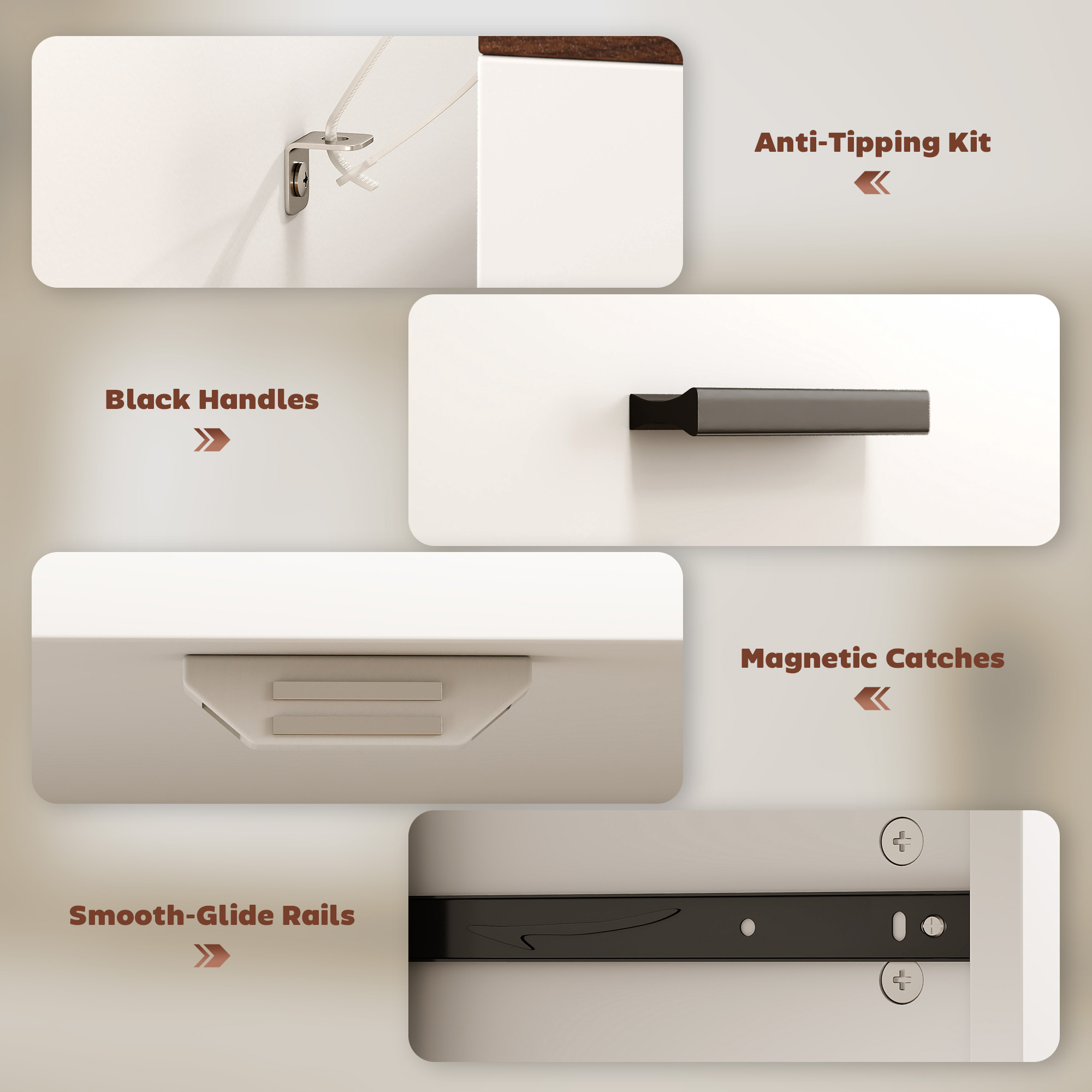  Bufet Modern cu 2 Sertare si Dulap cu 2 Usi Alb si Lemn [5]