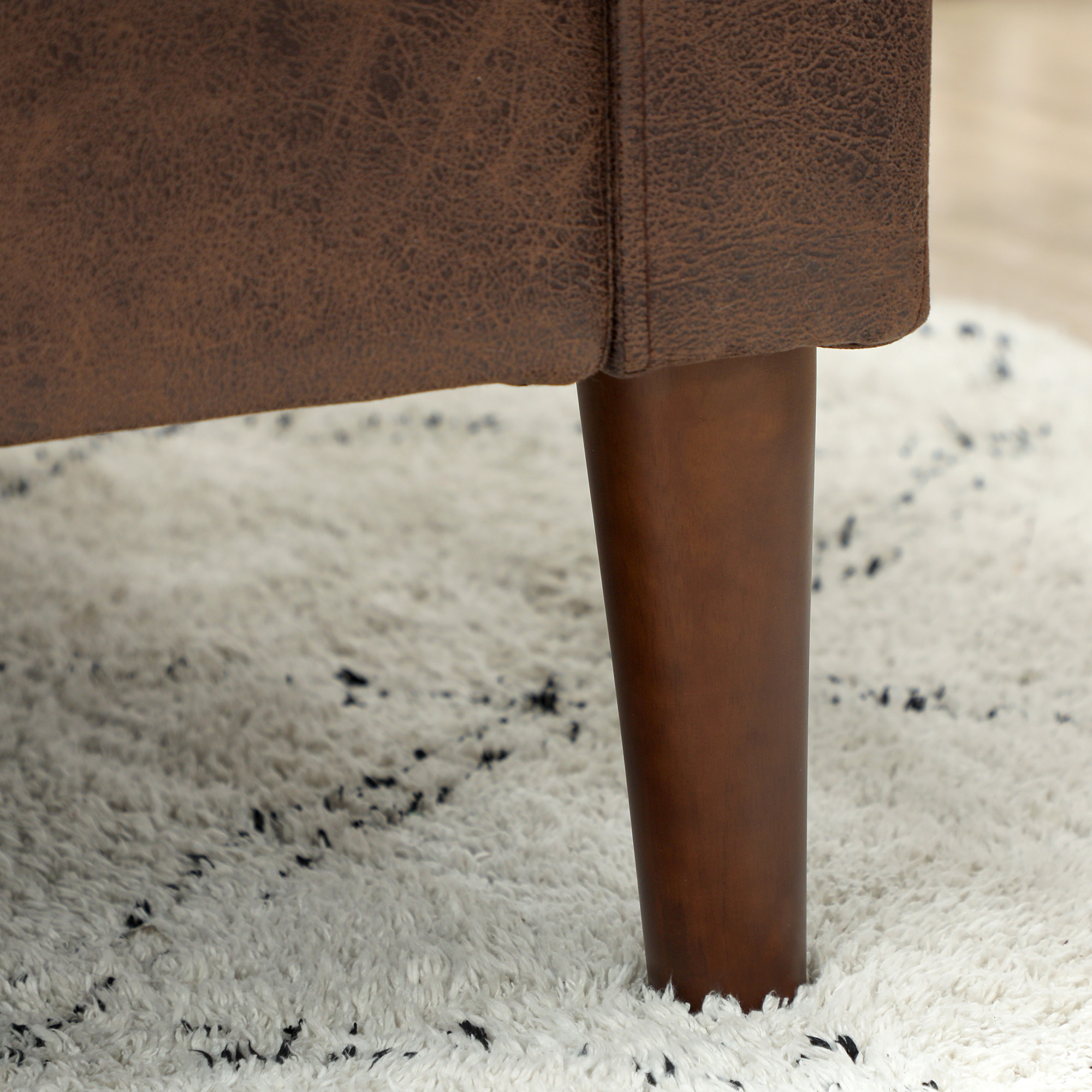  Divan cu 2 Locuri in Material Textil Efect Piele si Picioare din Lemn Maro [8]