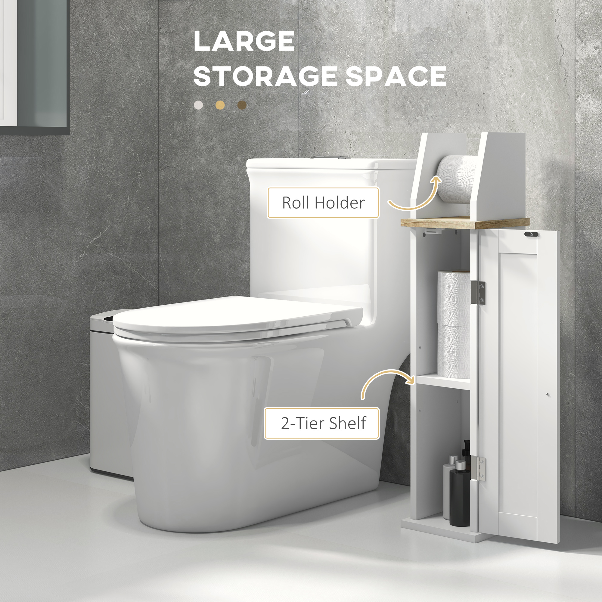  Dulap pentru baie, suport pentru hartie igienica, spatiu de depozitare, cu etajera ajustabila, 18x20x80 cm, alb [3]