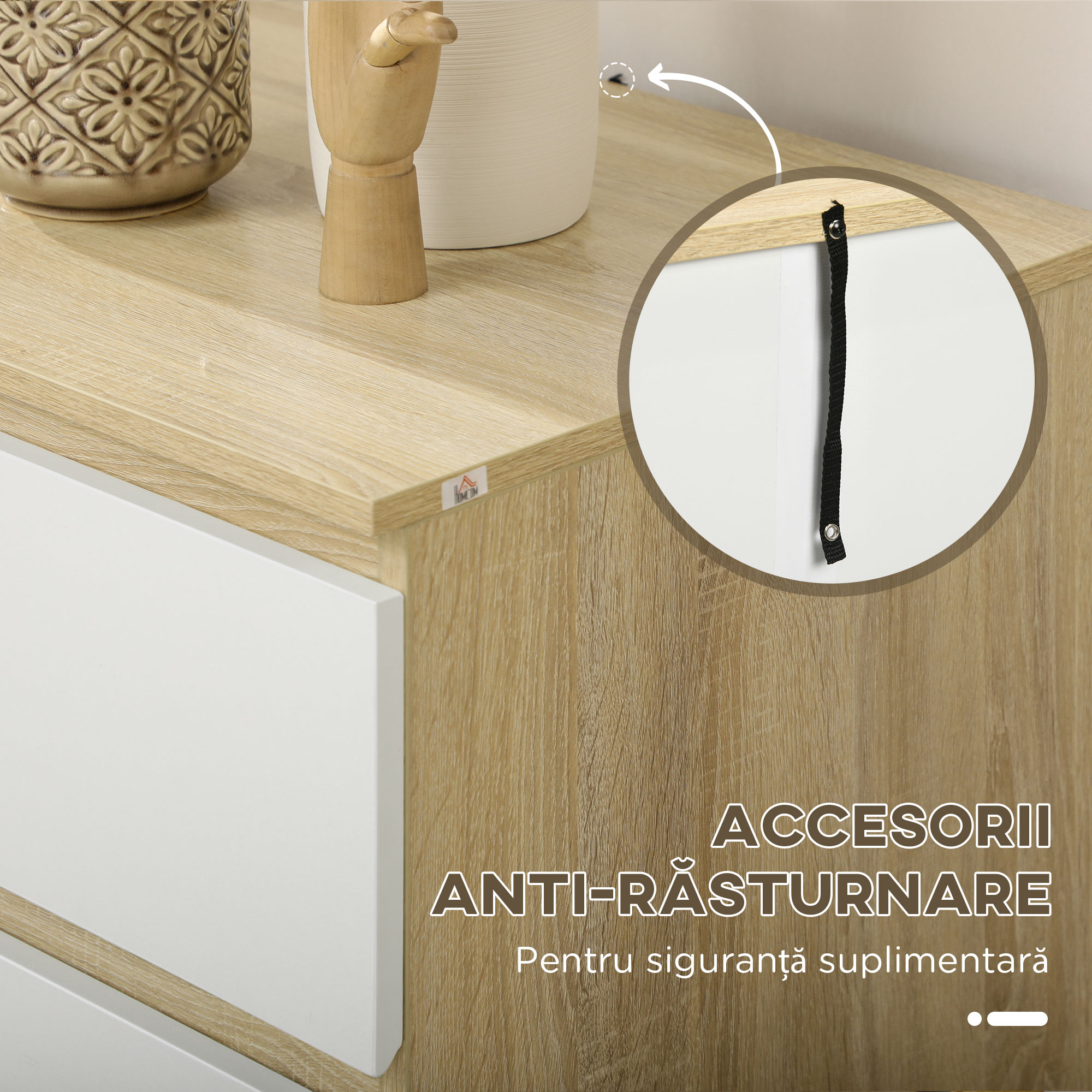  Comoda 6 Sertare 135×48×77 cm Alb/Natur [5]