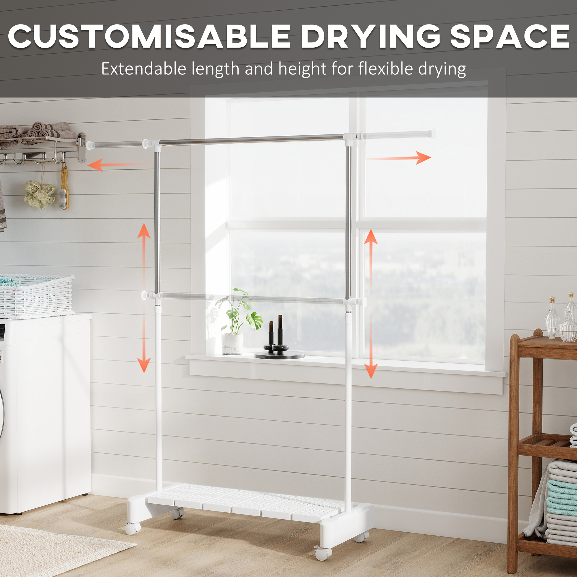  Uscator Vertical Extensibil cu Roti si Raft pentru incaltaminte Alb [3]