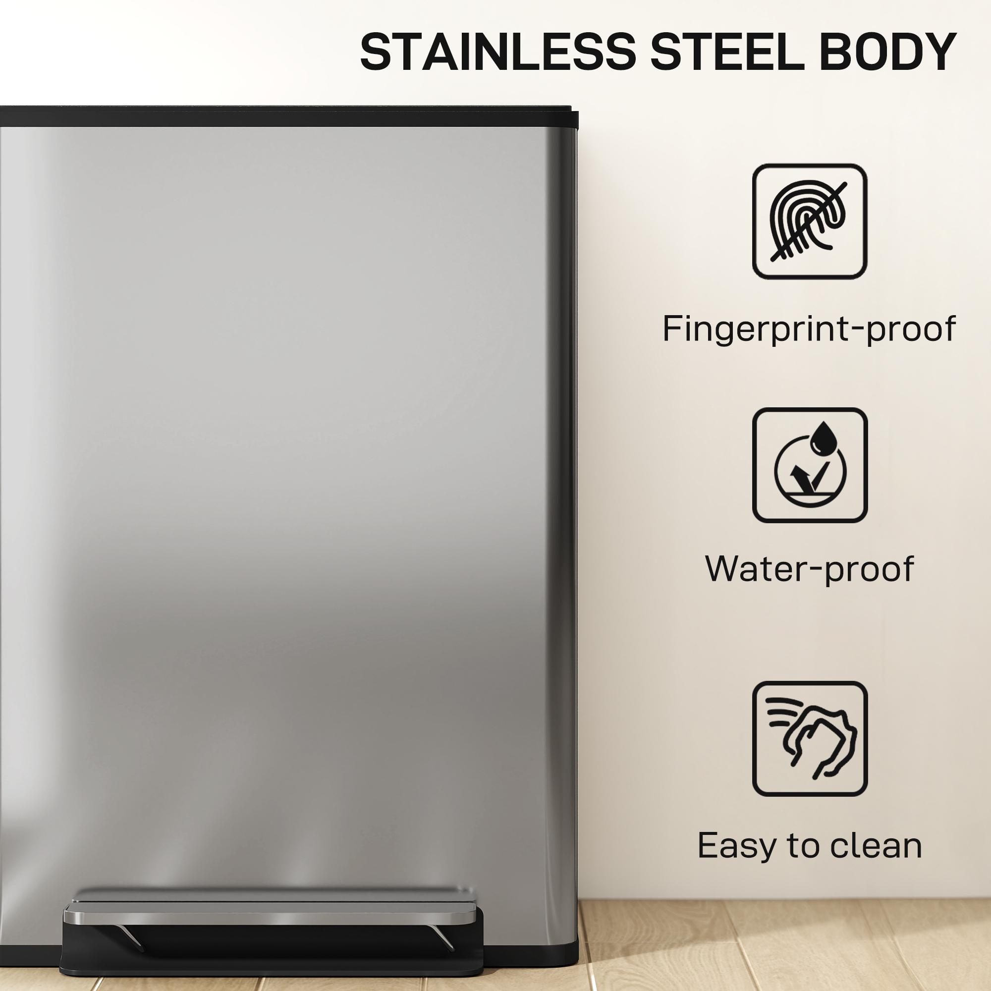  Cos de Gunoi cu Pedala cu 2 Compartimente de 30L, Capac Amortizat si Galeti Detasabili, Otel Inoxidabil, Argintiu [5]