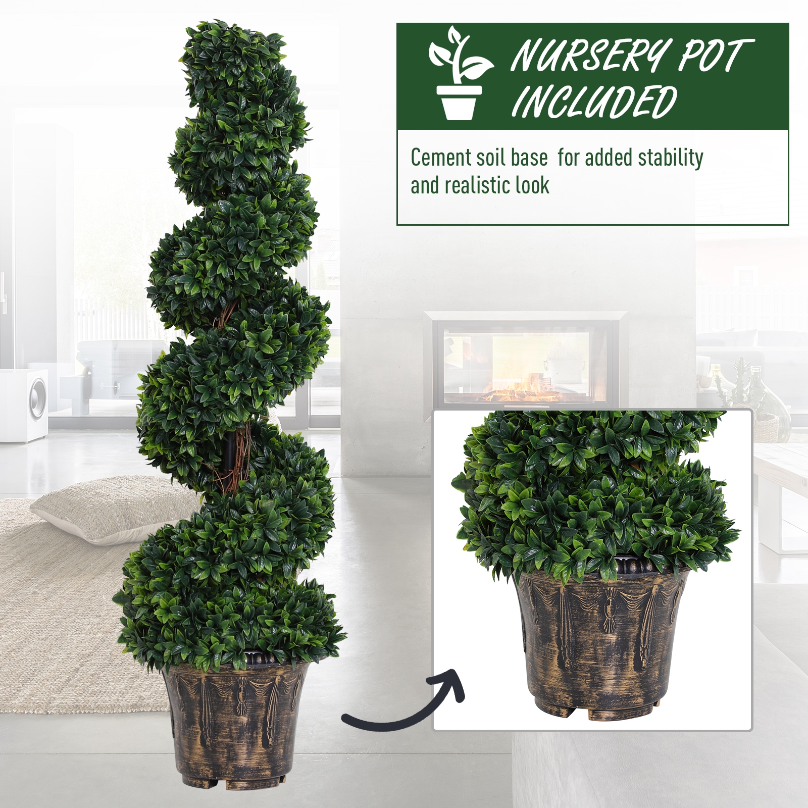  Planta Artificiala Decorativa Buxus in Spirala cu Ghiveci Inclus, Ф32x120 cm, Verde [4]