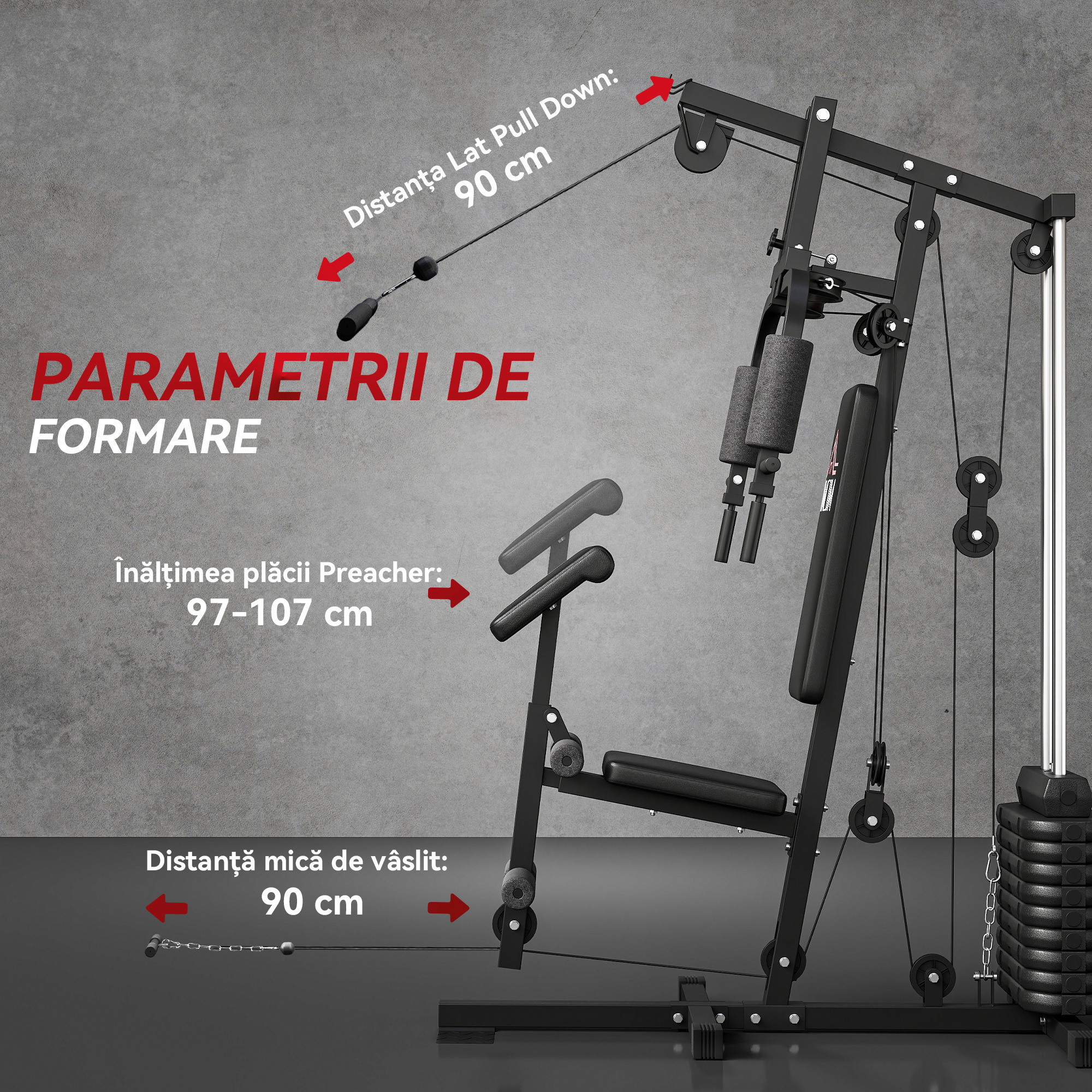 HOMCOM Sala de gimnastica multifunctionala cu greutati, aparat