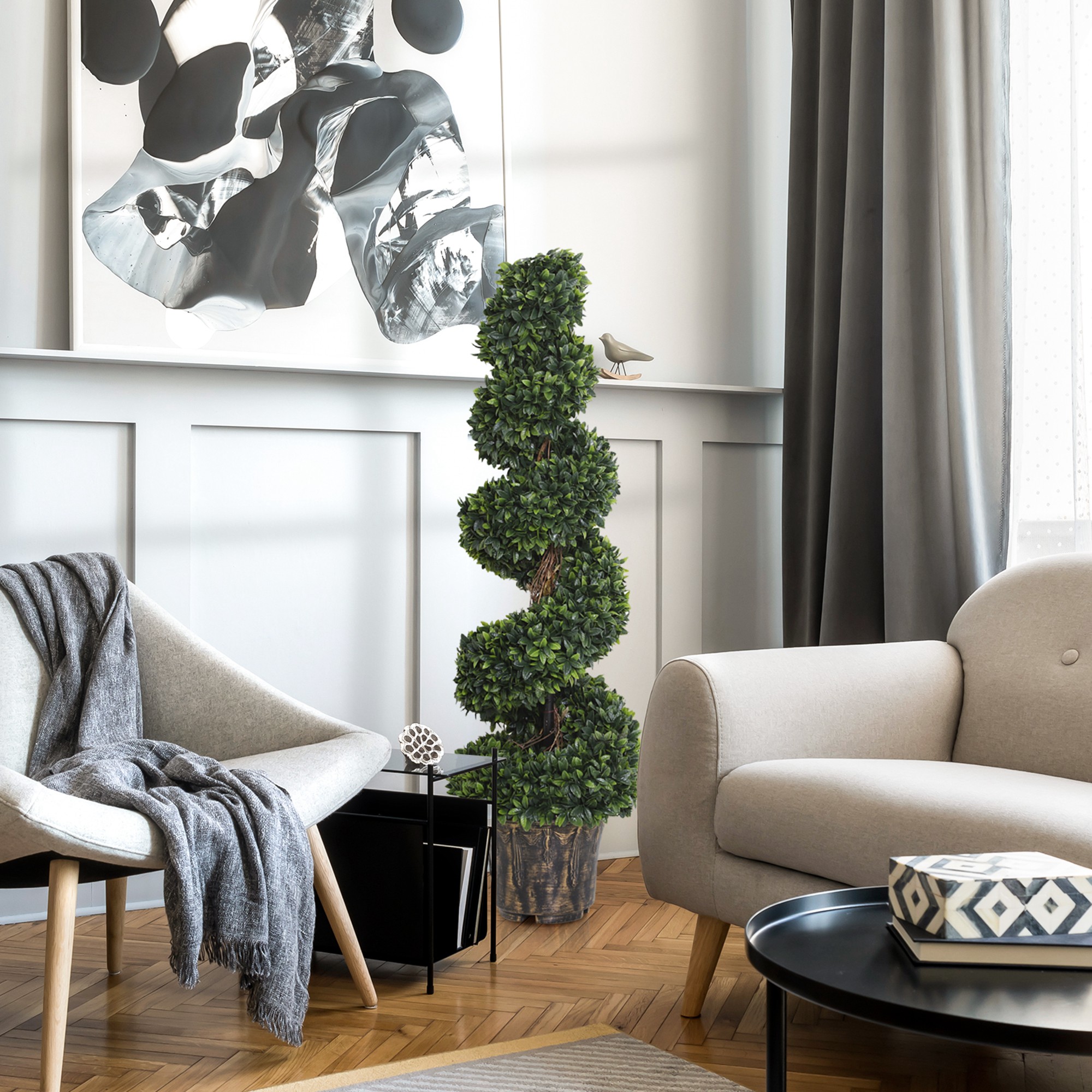  Planta Artificiala Decorativa Buxus in Spirala cu Ghiveci Inclus, Ф32x120 cm, Verde [3]