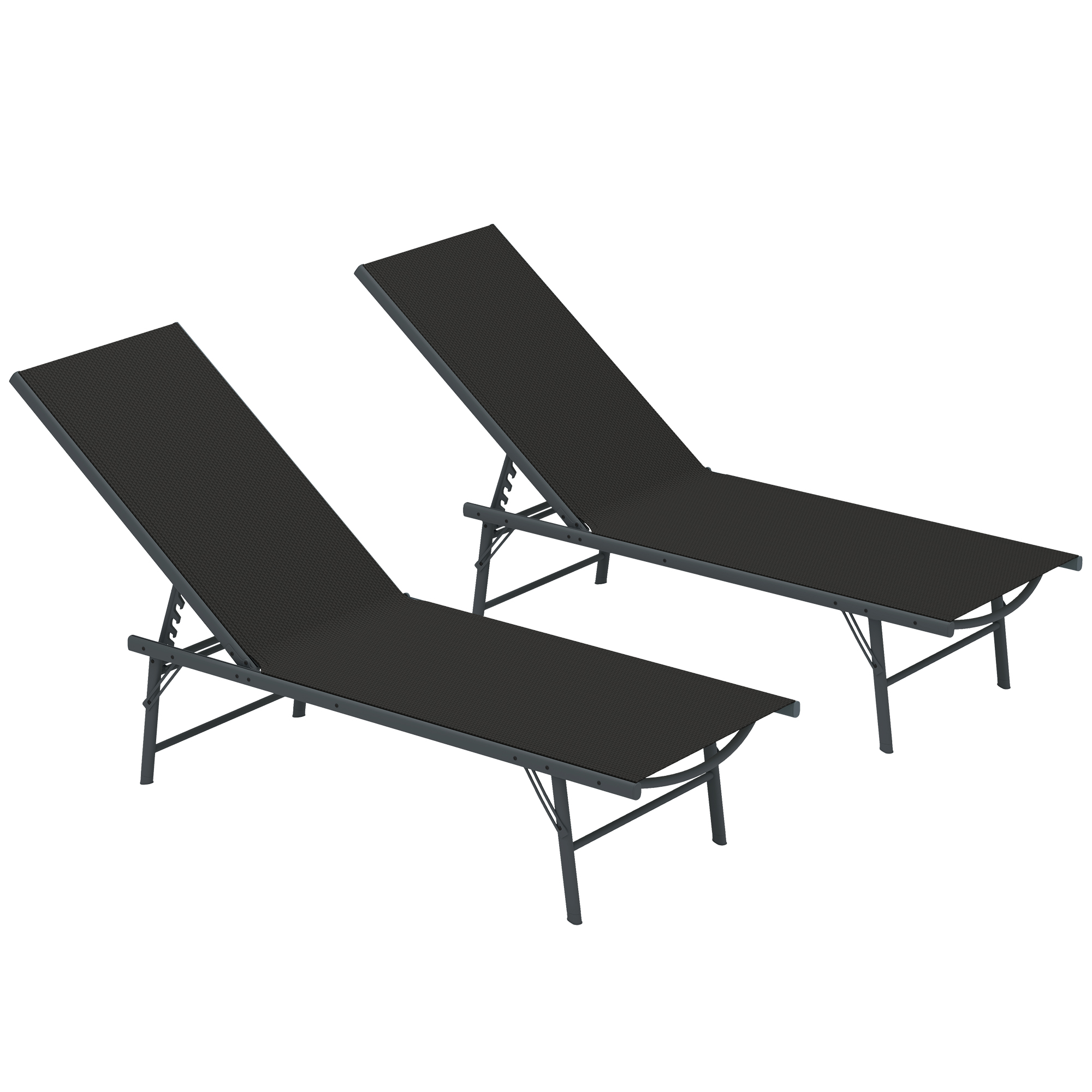Outsunny Set de 2 Tumbonas Plegables de Textilene Reclinables para Jardín, 54x164x84 cm, Negro   Aosom España