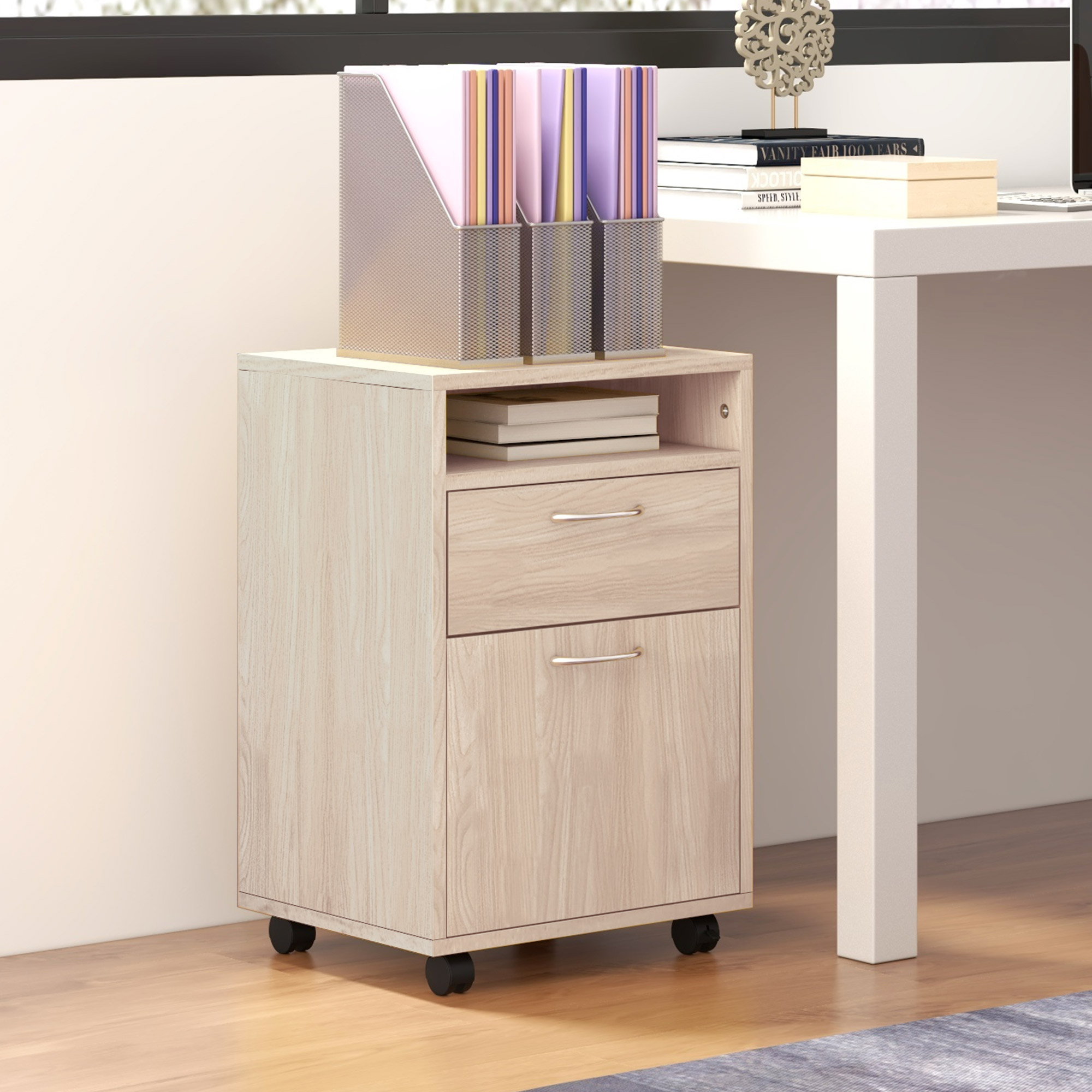 HOMCOM Armoire De Classement Latérale, Support D'Imprimante Bureau à