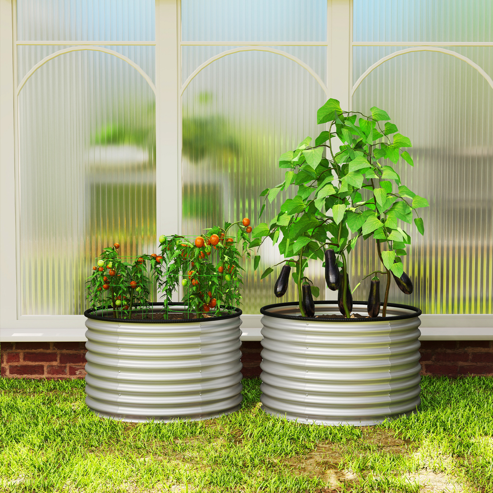 2 Jardinières Surélevées Outsunny 60x60 Cm - Cadre Acier Galvanisé Pour Légumes, Fleurs, Herbes - Extérieur Gris