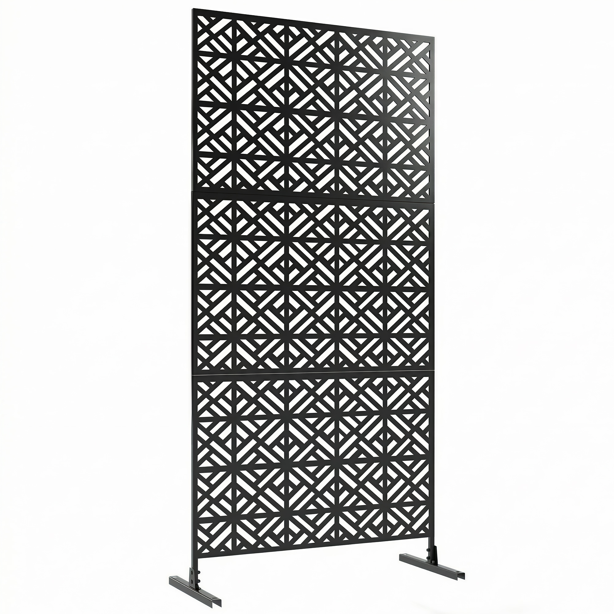 Outsunny Panel divisor de privacidad decorativo exterior Claustra decorativo jardín 3 paneles con motivo geométrico Acero 92x40x192cm Negro   Aosom España