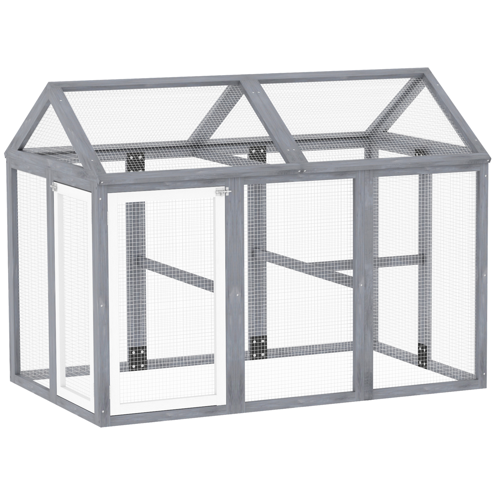 PawHut Recinto per pollame 1,18 m², parco recintato con porte bloccabili, struttura in legno massiccio, 140 x 88,5 x 106 cm, grigio   Aosom Italy