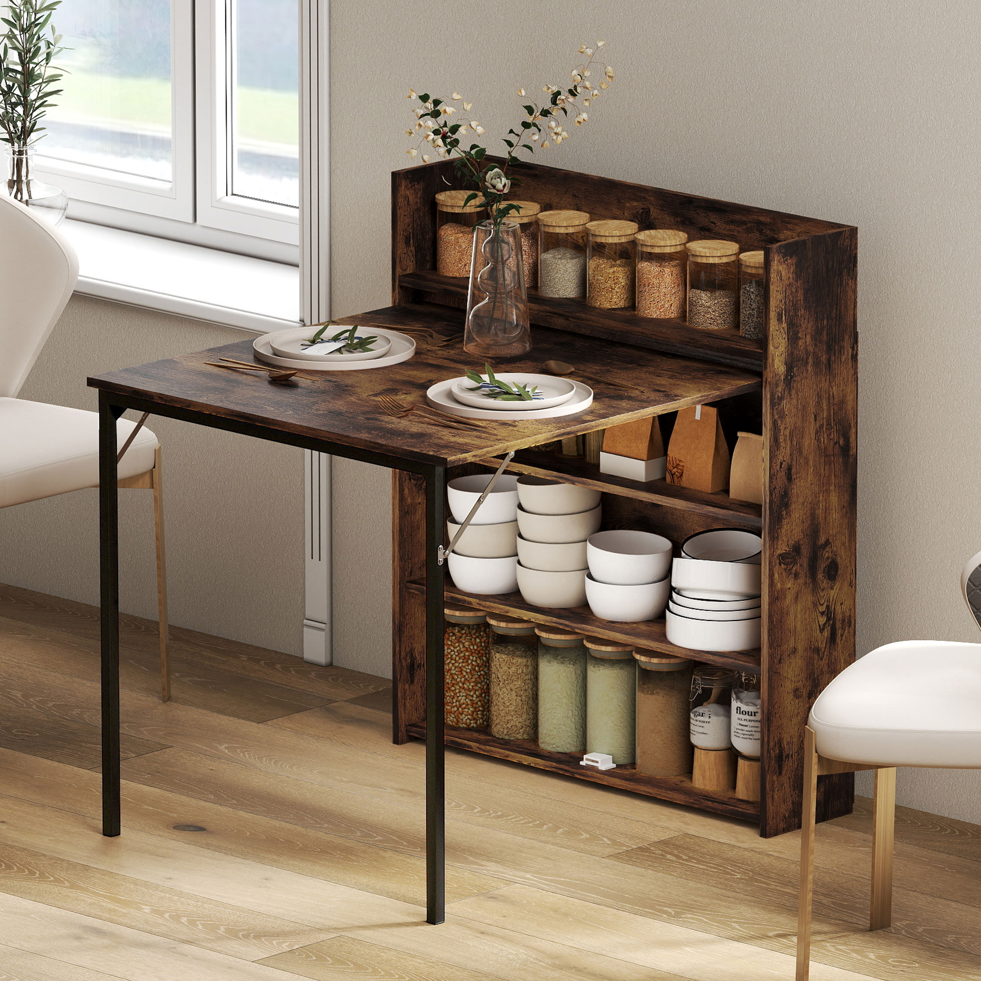 HOMCOM Esstisch Klappbar Küchentisch für 3 Personen mit 4-stufigen Regalen, günstig online kaufen