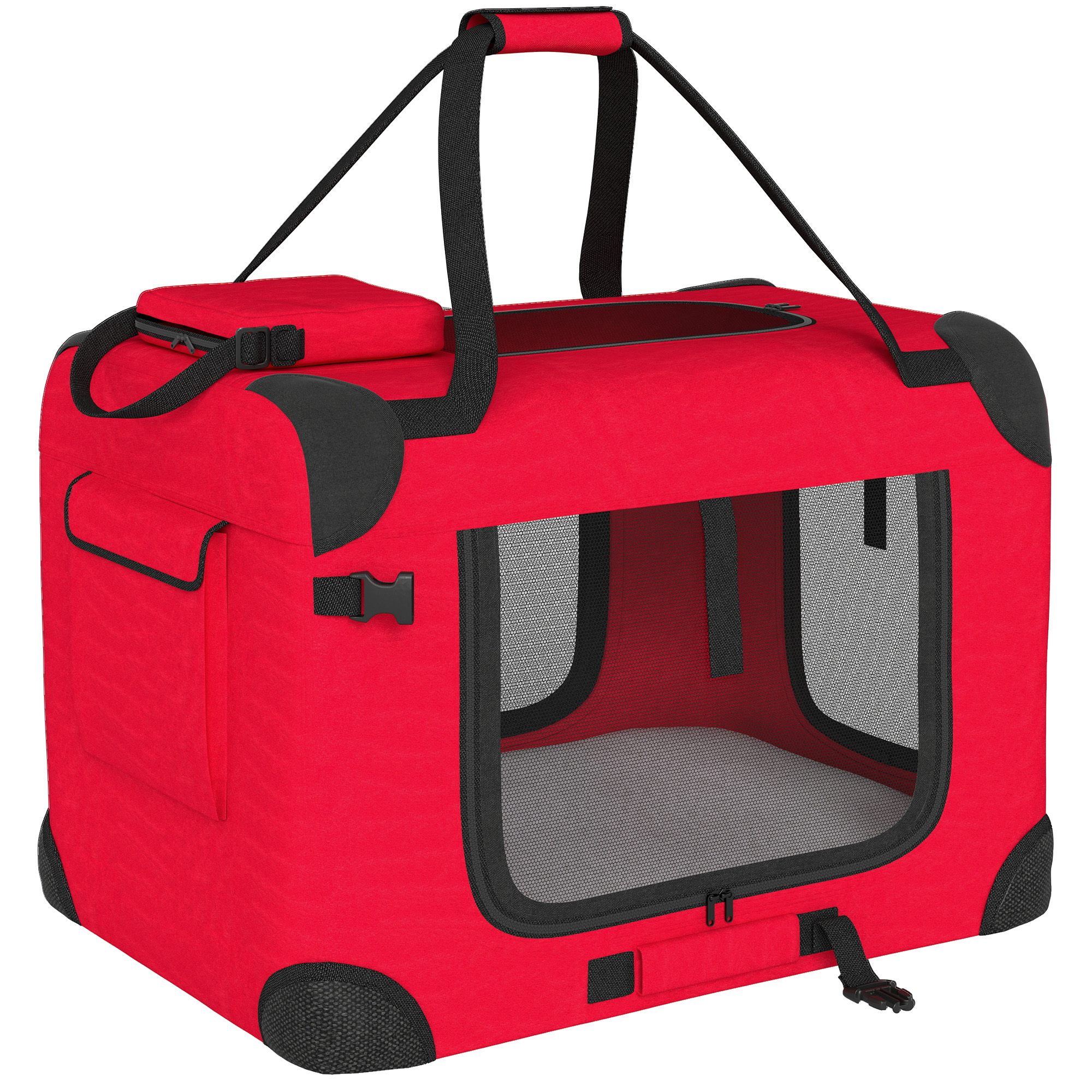 PawHut Trasportino per Cani Pieghevole 60x41,5x41 cm con Finestre in Rete Cuscino Morbido e 2 Maniglie per Cani Miniatura e Gatti Rosso   Aosom Italy