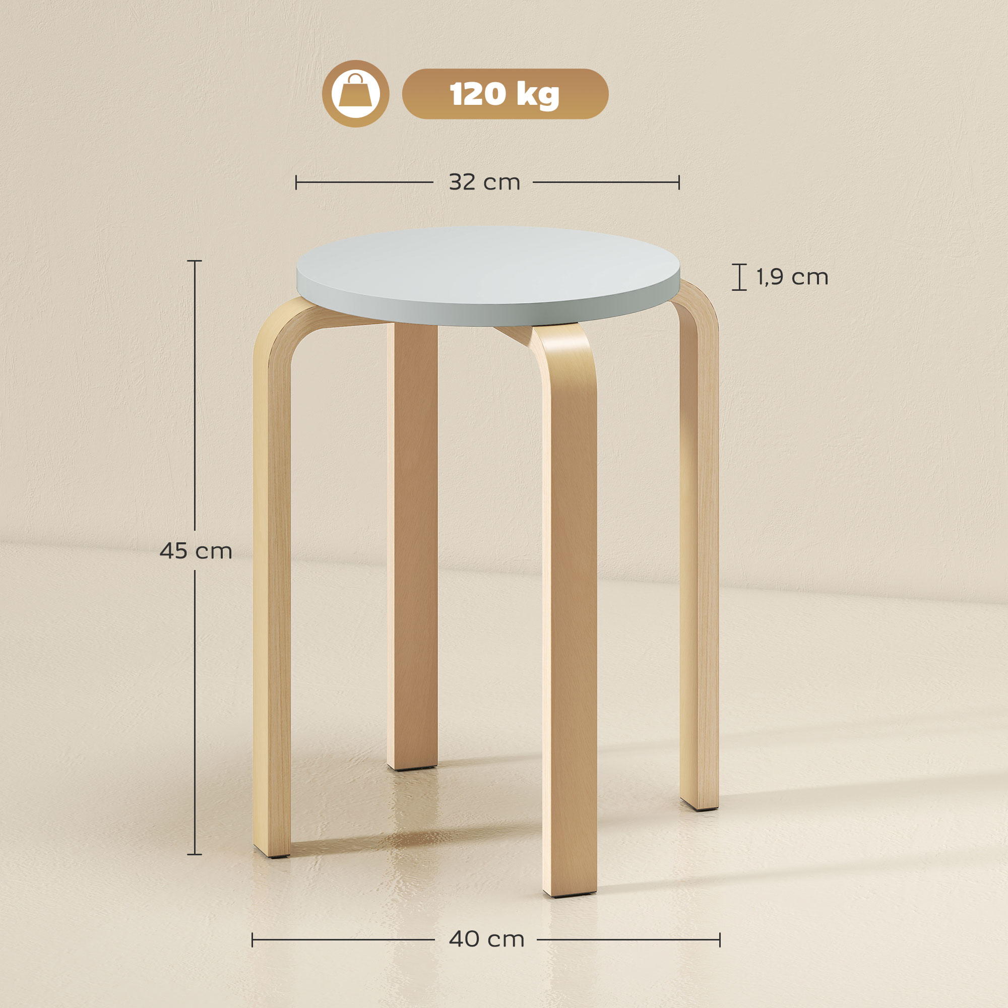 HOMCOM stevige stoel, zithoogte 45 cm, 40x45 cm, natuurlijke