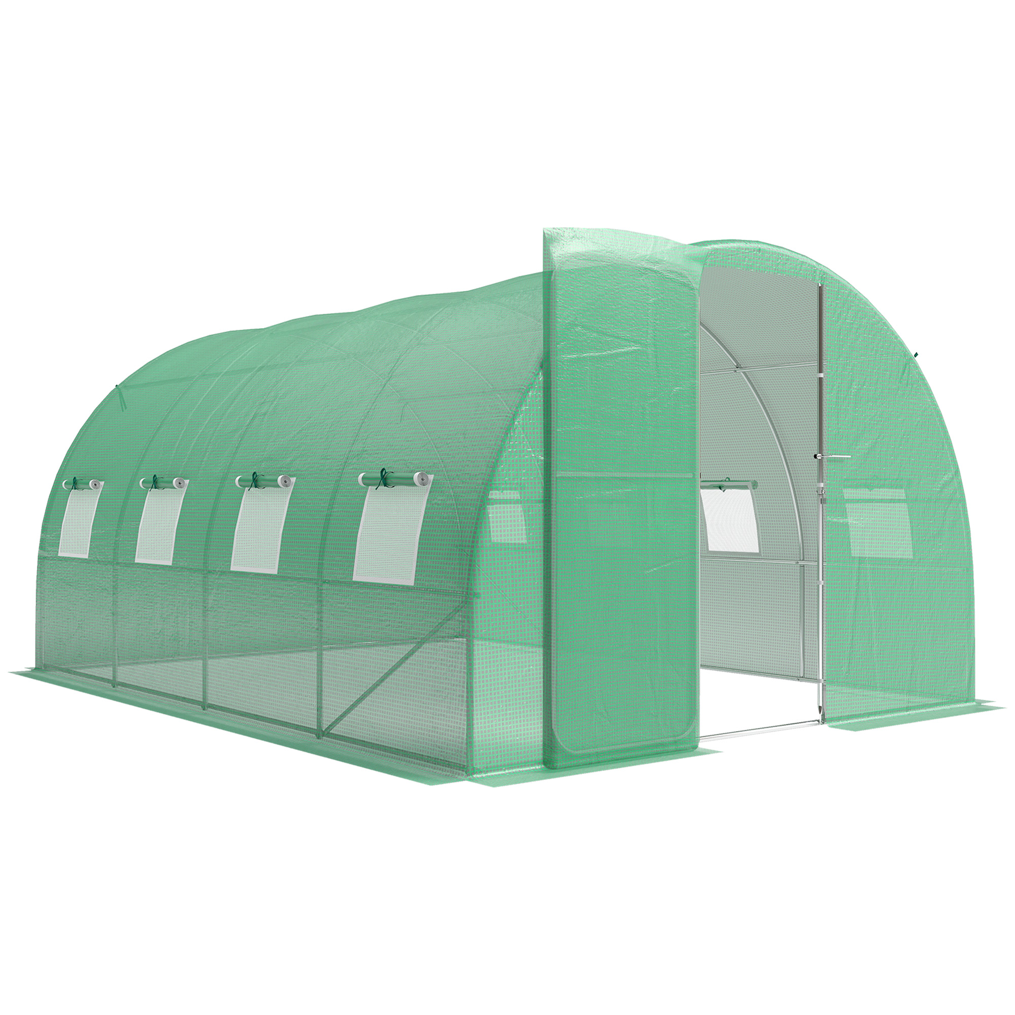 Outsunny Invernadero túnel de jardín 12 m², invernadero túnel 295x400x200cm puerta y 8 ventanas, cubierta PE 140 g/m² verde | Aosom España